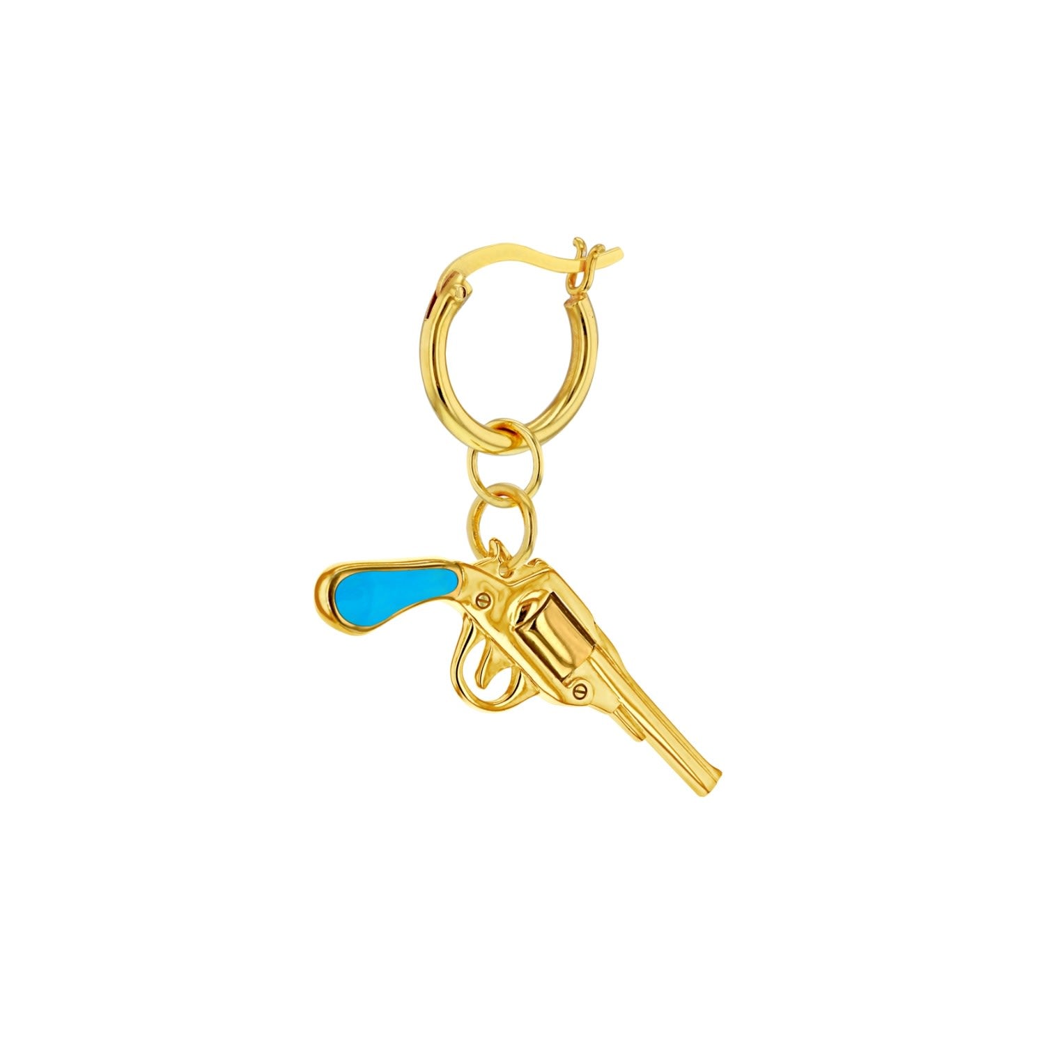 Turquoise Enamel & 18Kt Gold Plated Retro Pistol Stud