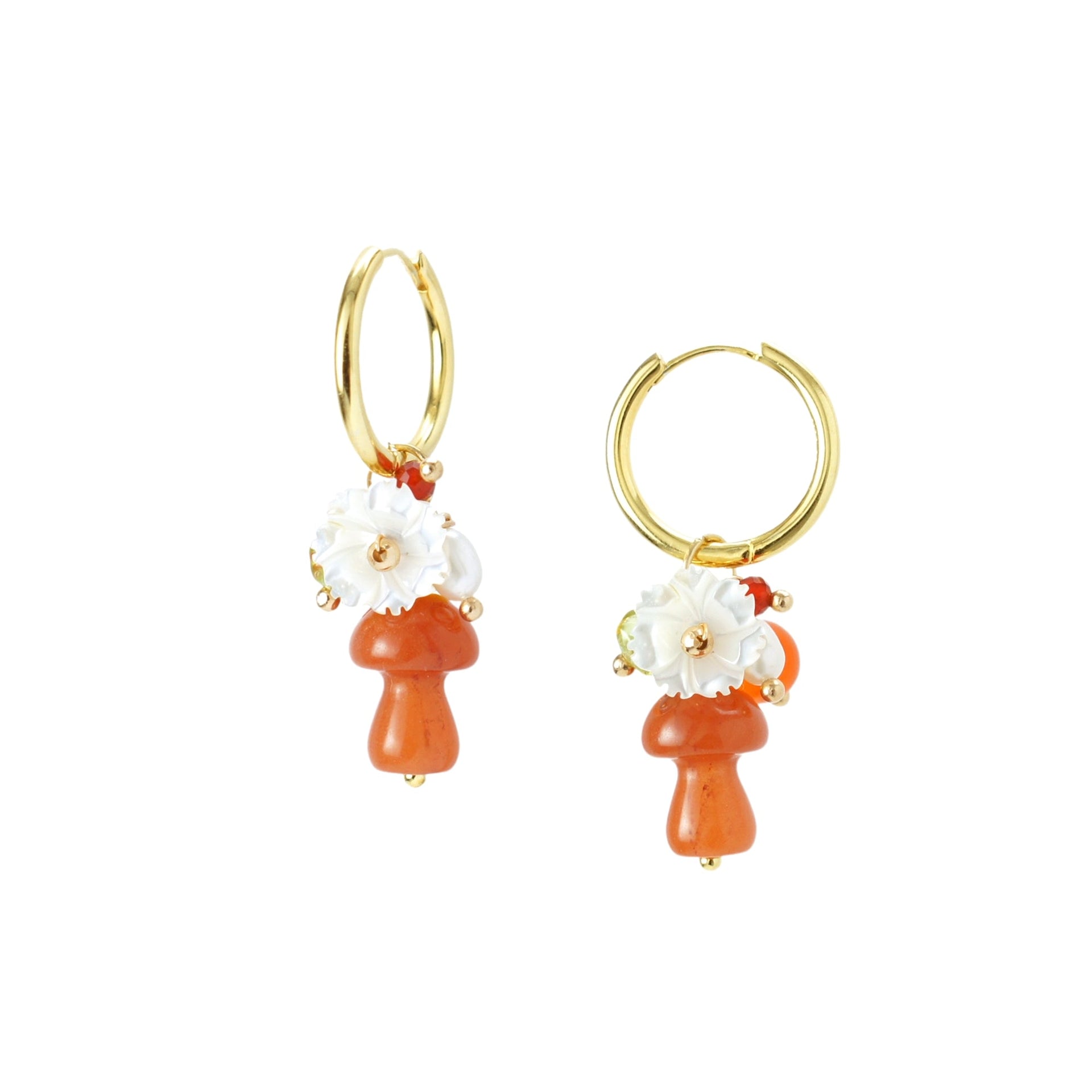 Organic Produce Jade Mushroom And Mother Of Pearl Flower Earrings