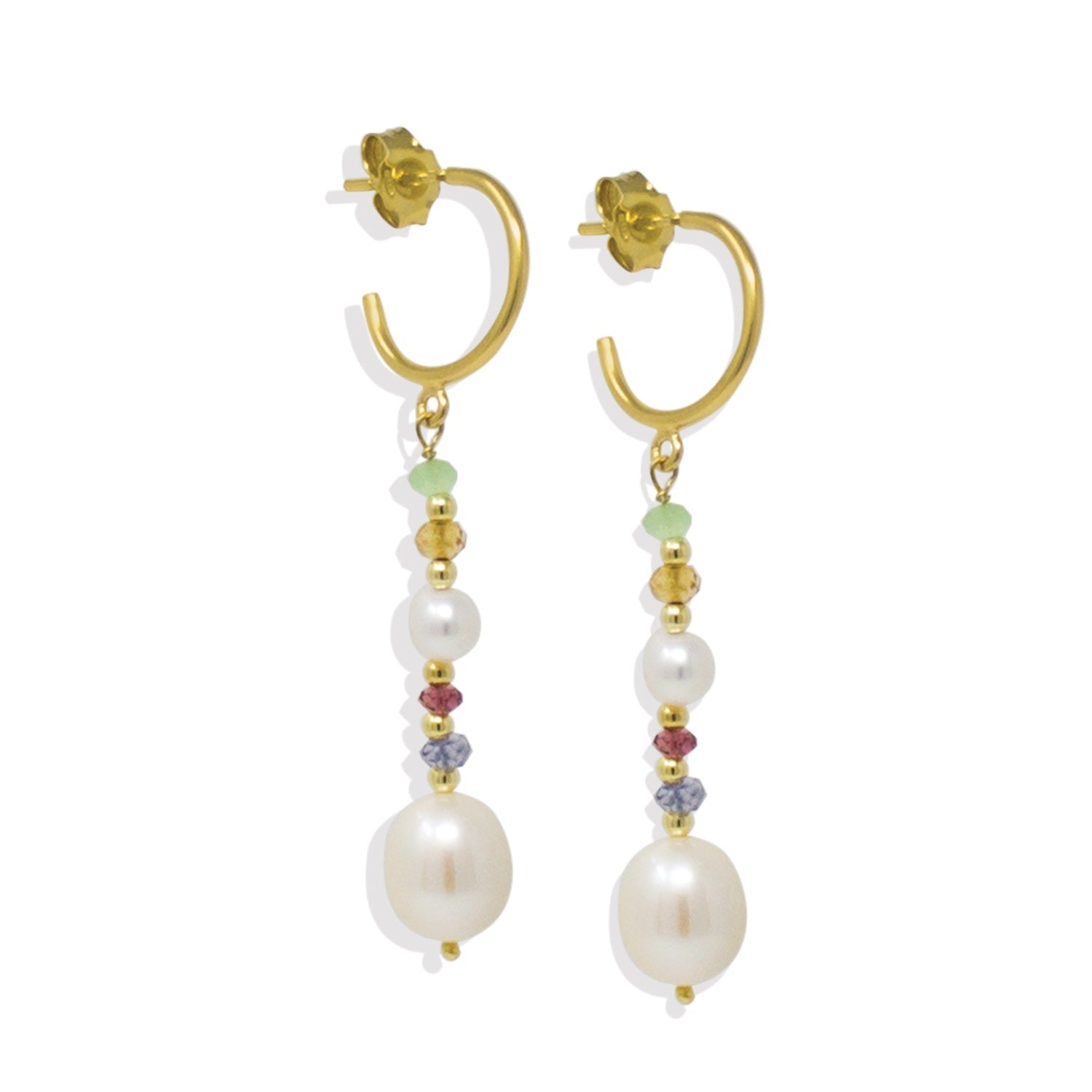 Sparks Gold-Plated Multicolor Pearl Hoop Earrings