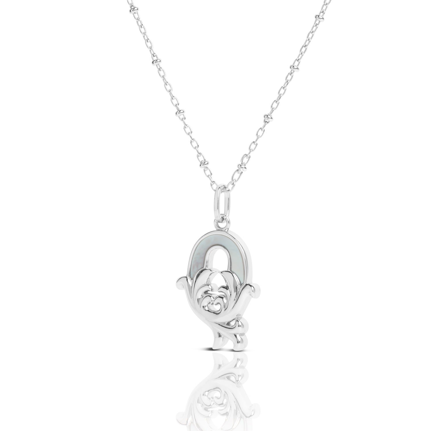 Solid Silver Q Initial Necklace With Mother Of Pearl