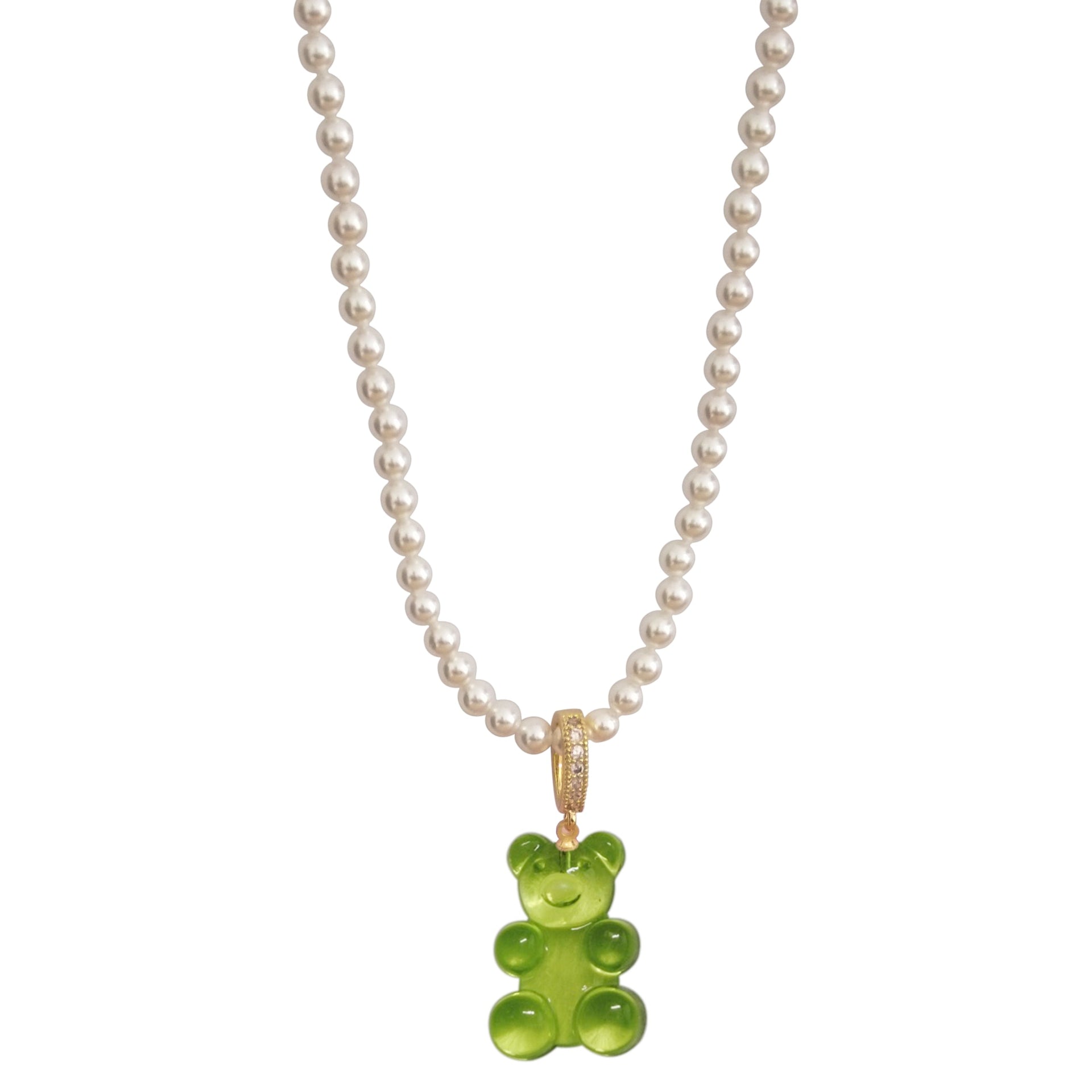 Shell Bead Necklace And Gummy Bear Pendant Green