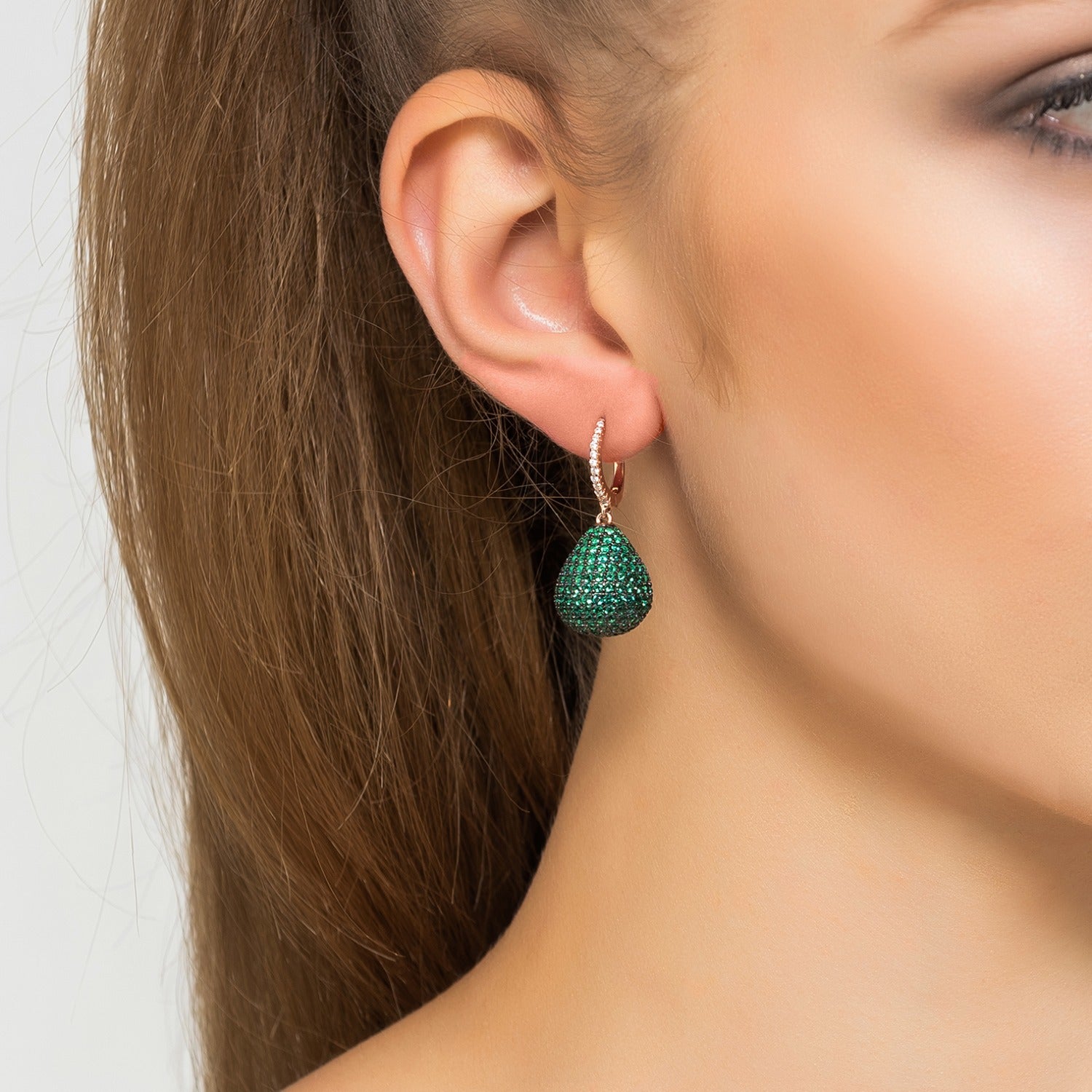 Valerie Pear Drop Gemstone Earring Rosegold Emerald