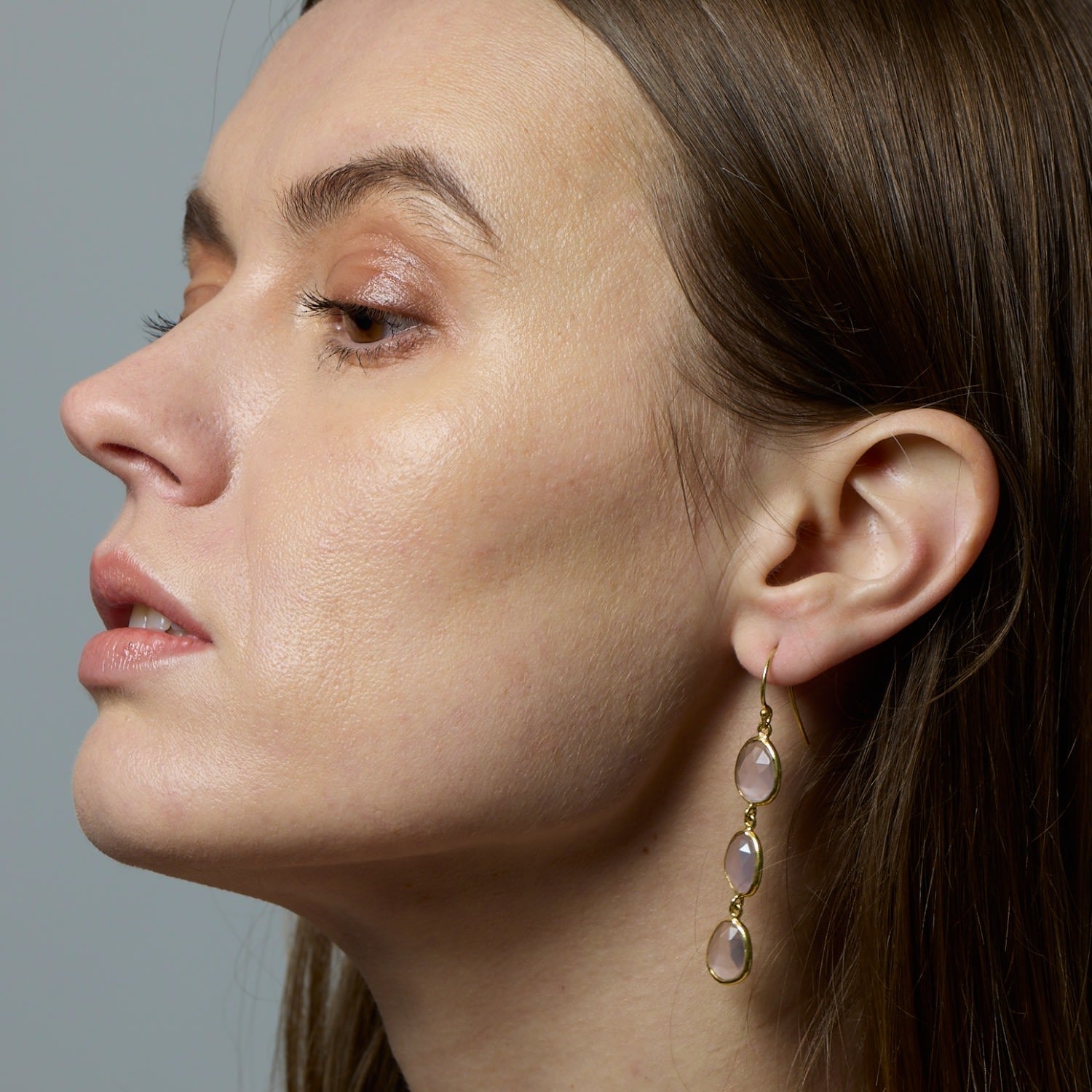 Sophia Triple Pink Quartz Dangle Gold Earrings