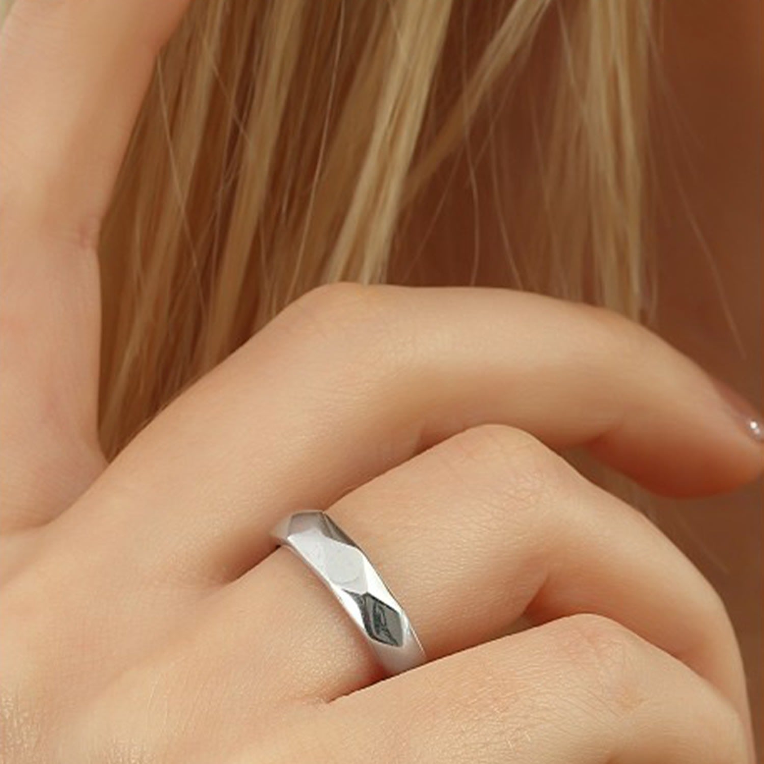 Sterling Silver Wide Hammered Ring - Silver