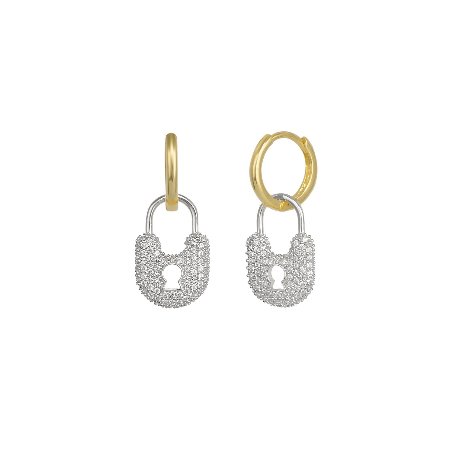 Lock Gold Color Hoop Sterling Silver Earring - Silver