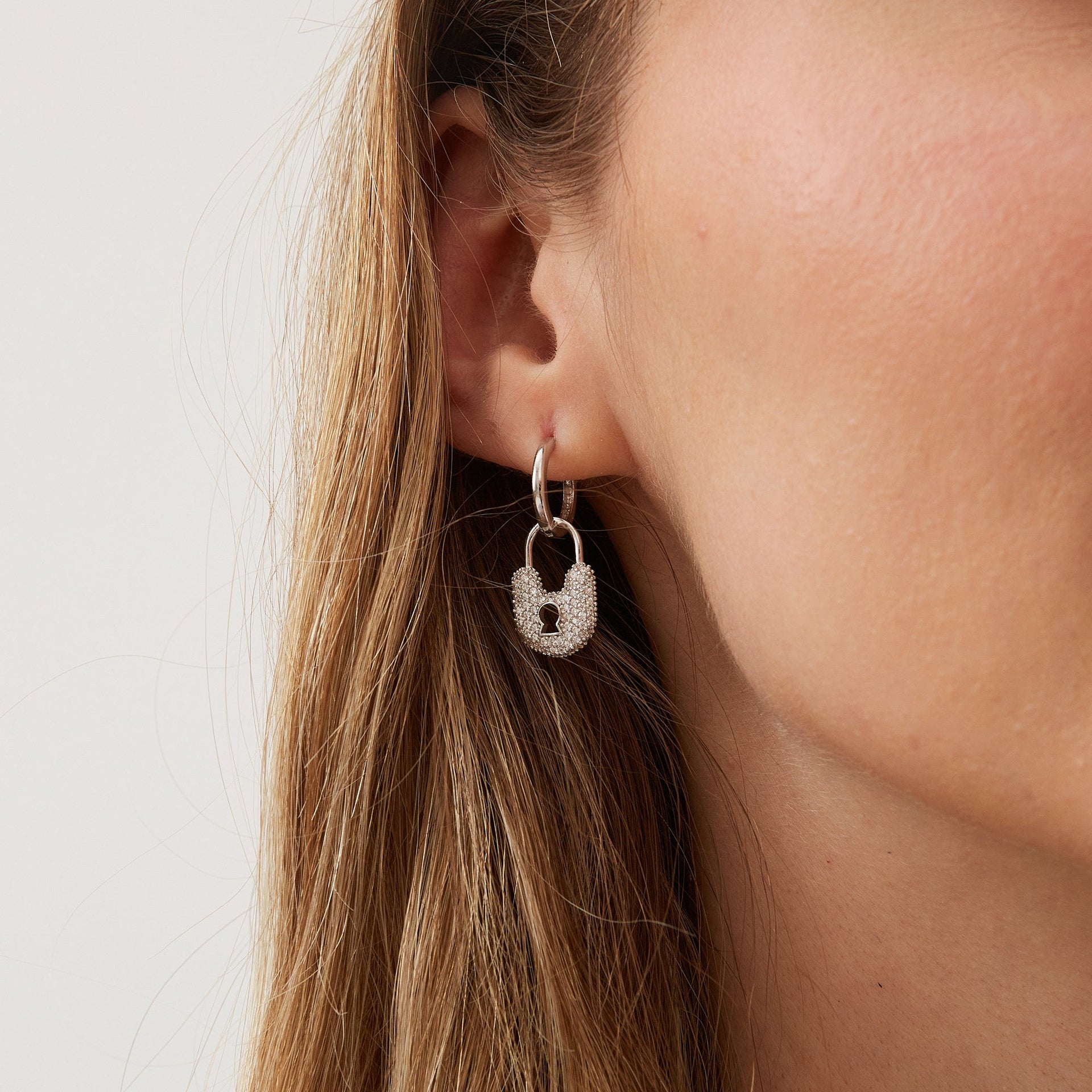 Lock Gold Color Hoop Sterling Silver Earring - Gold