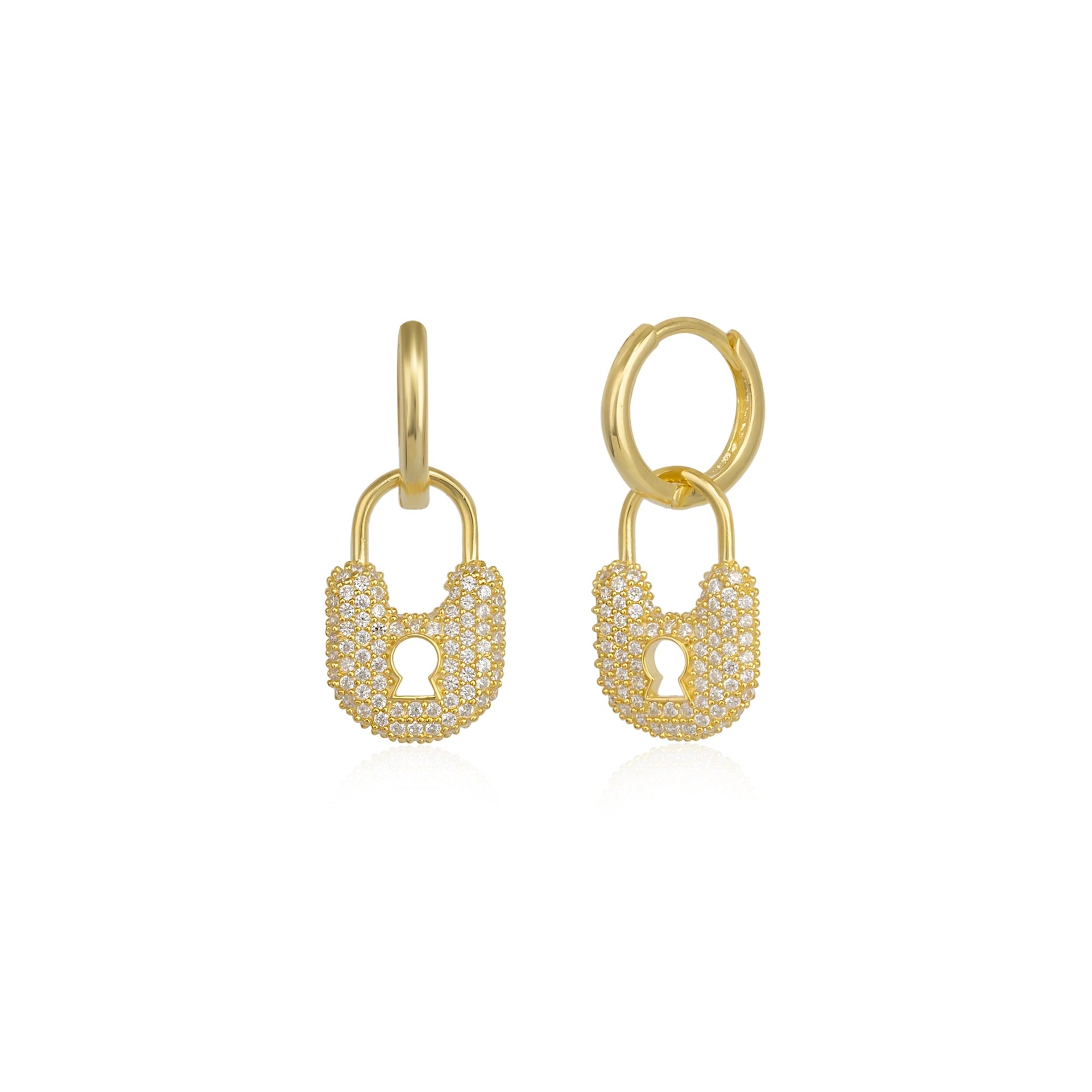Lock Gold Color Hoop Sterling Silver Earring - Gold