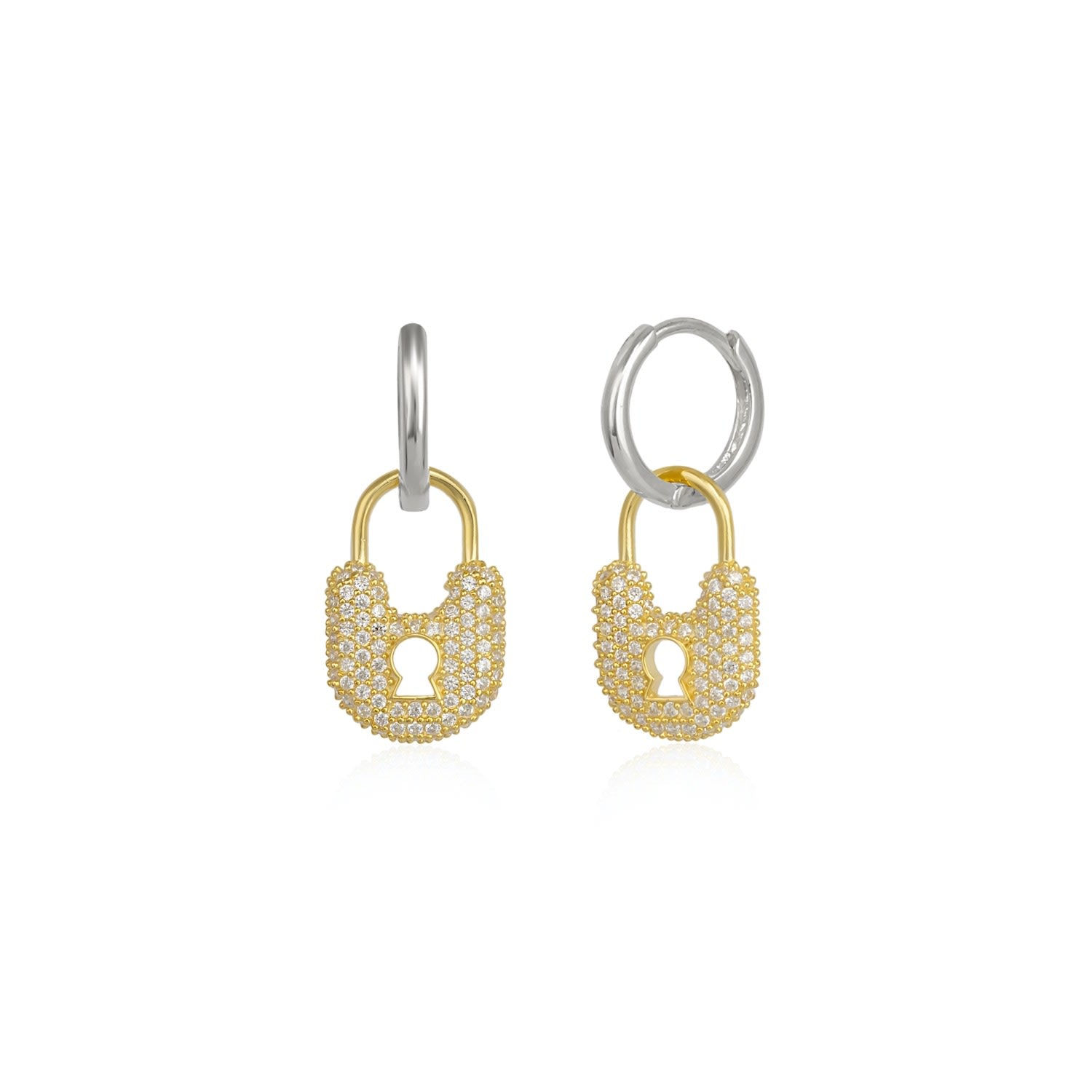Lock Silver Hoop Sterling Silver Earring - Gold