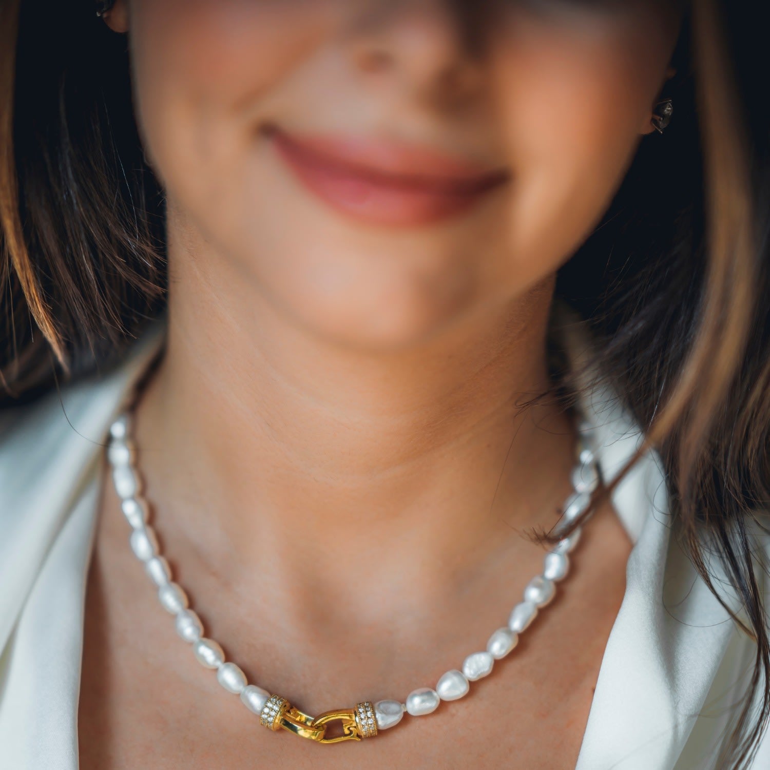 Lock Stone Pearl Necklace