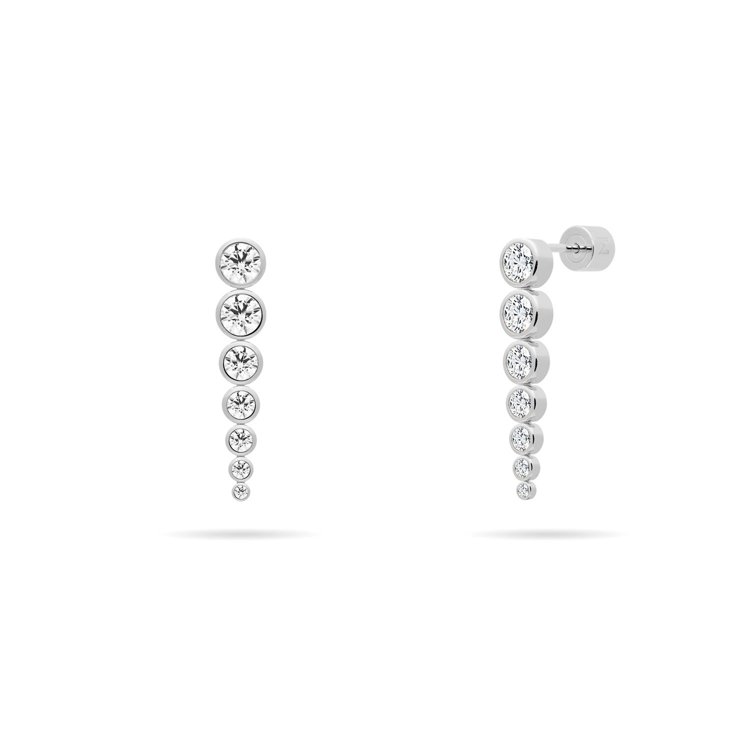 Graduated Bezel Set Cz Chain Dangle Earrings - Silver
