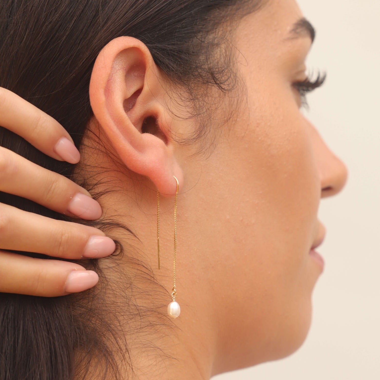 Lola Small Pearl Gold Filled Chain Threader Earrings