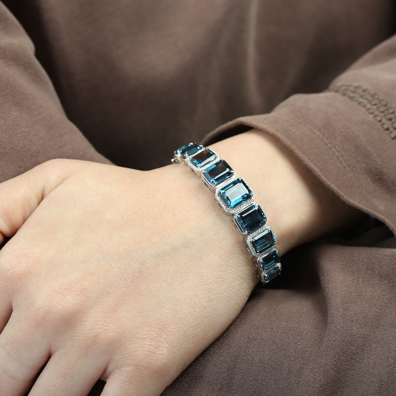 London Topaz Gemstone Pave Diamond Designer Bangle In White Gold