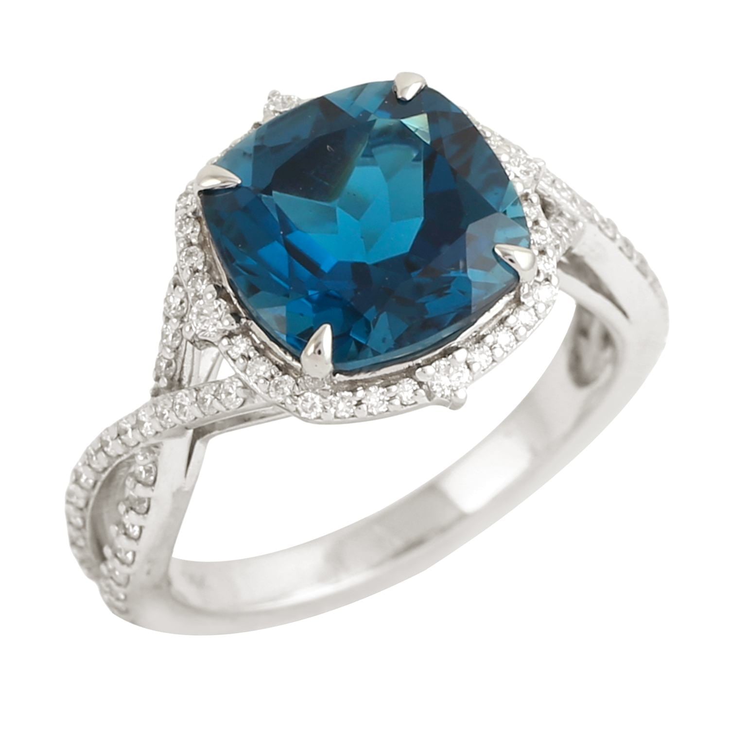 London Topaz Studded Pave Diamond Cocktail Ring In White Gold