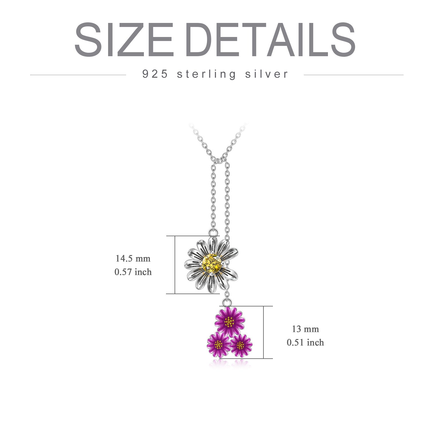 Sterling Silver Crystal Sunflower & Daisy Pendant Necklace