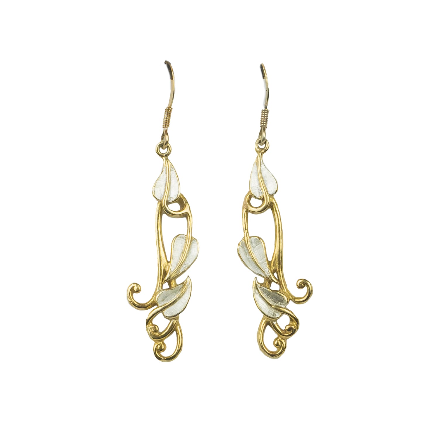 Long Leaves, William Morris Drop Earrings Eighteen Carat Gold On Solid Sterling Silver