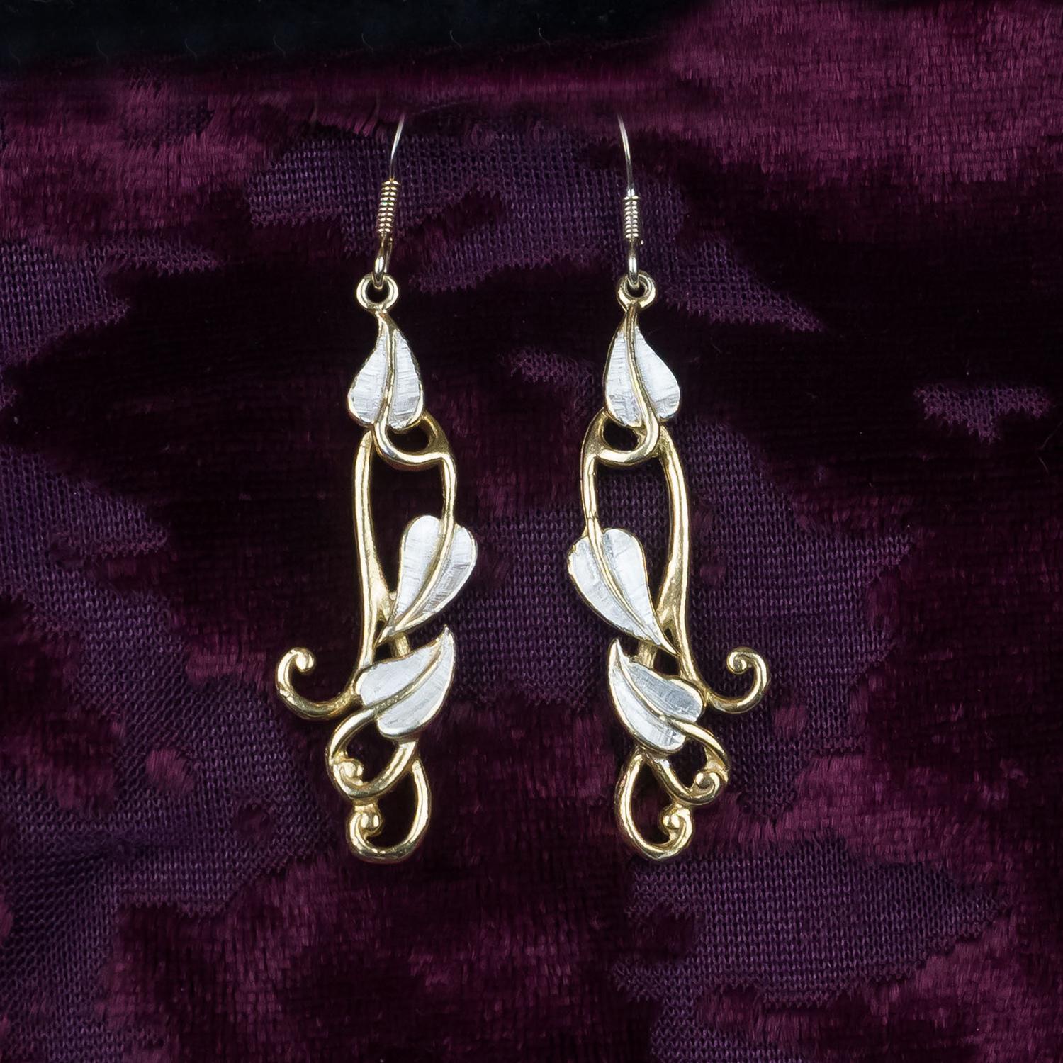 Long Leaves, William Morris Drop Earrings Eighteen Carat Gold On Solid Sterling Silver
