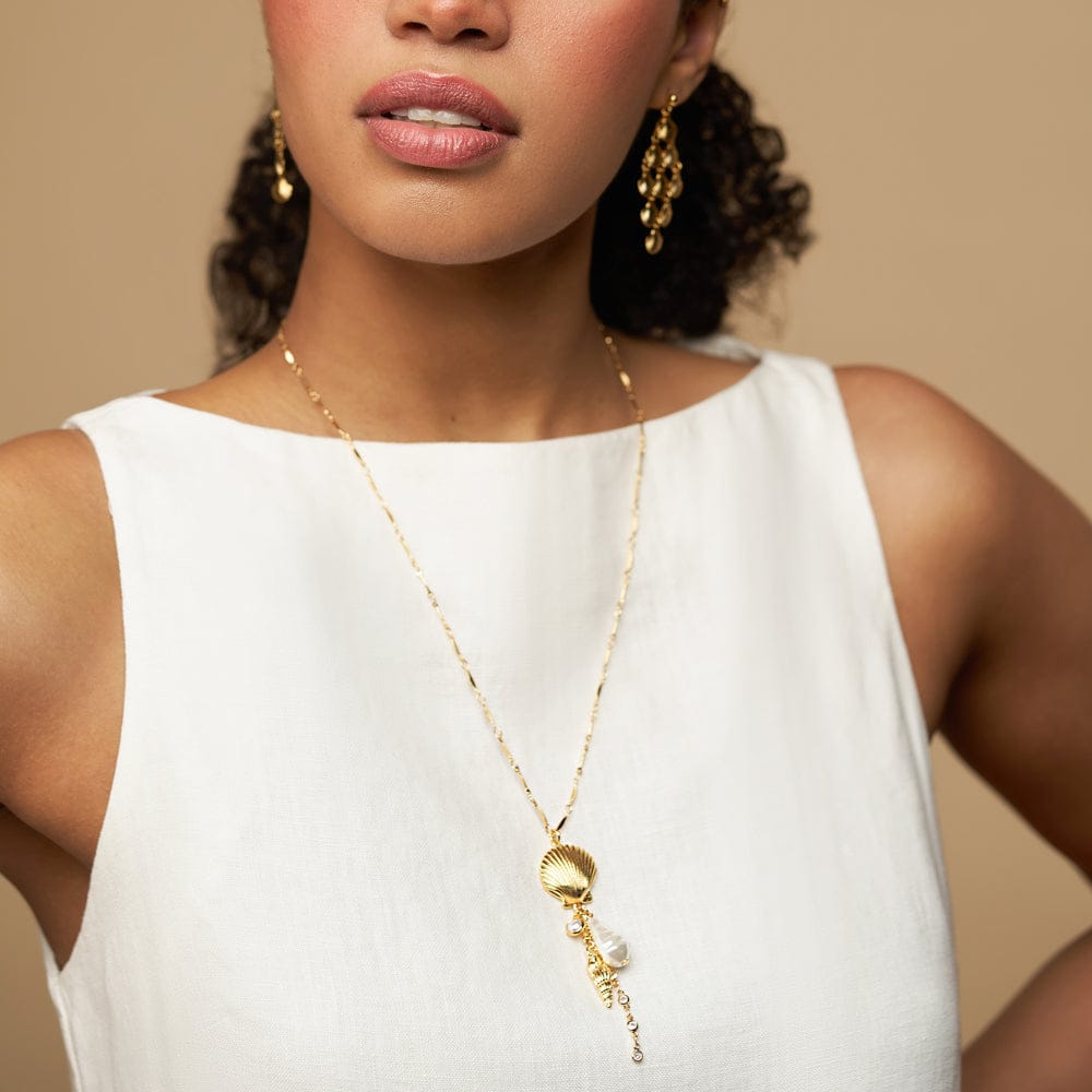 Statement Shell & Pearl Cascading Statement Necklace