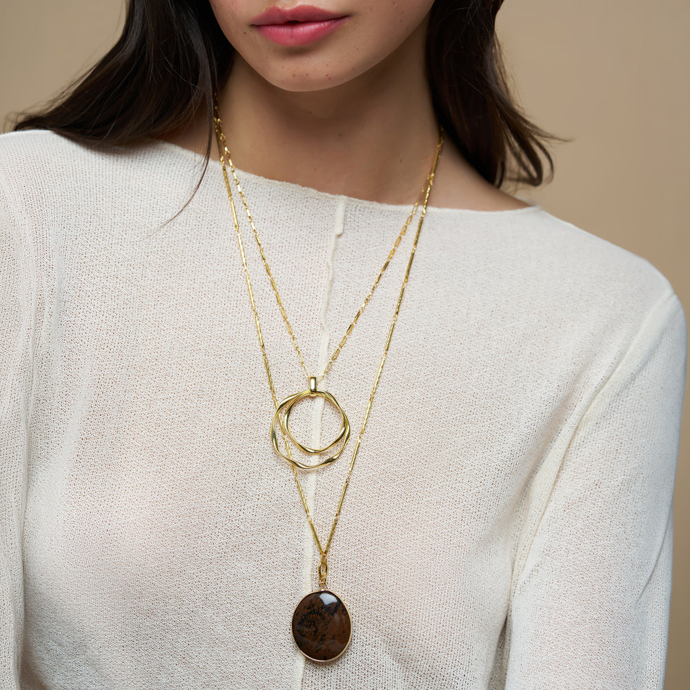 Semi-Precious Obsidian Pendant Necklace