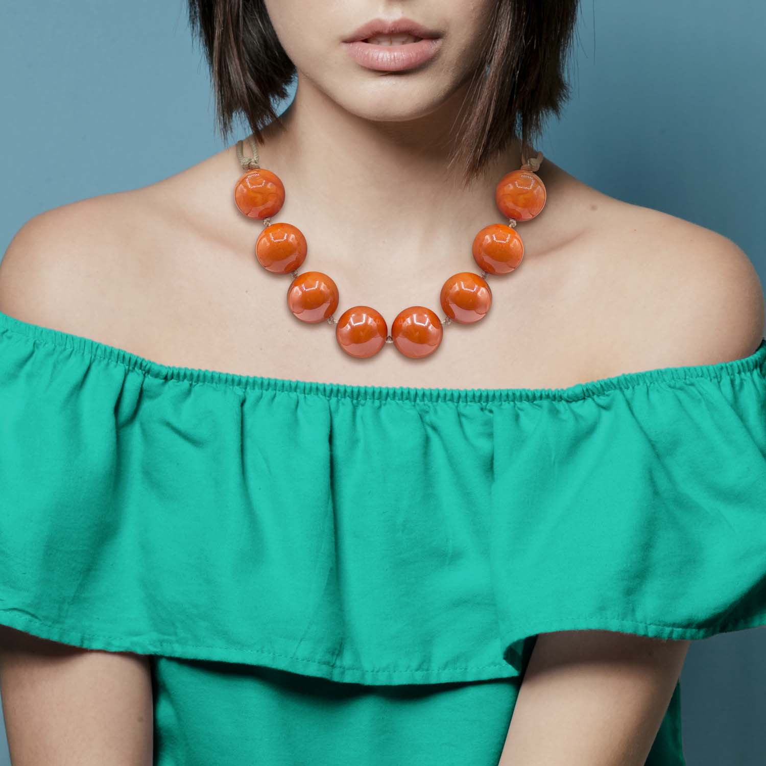Largee Resin Bead Orange Marbled Knotted Necklace