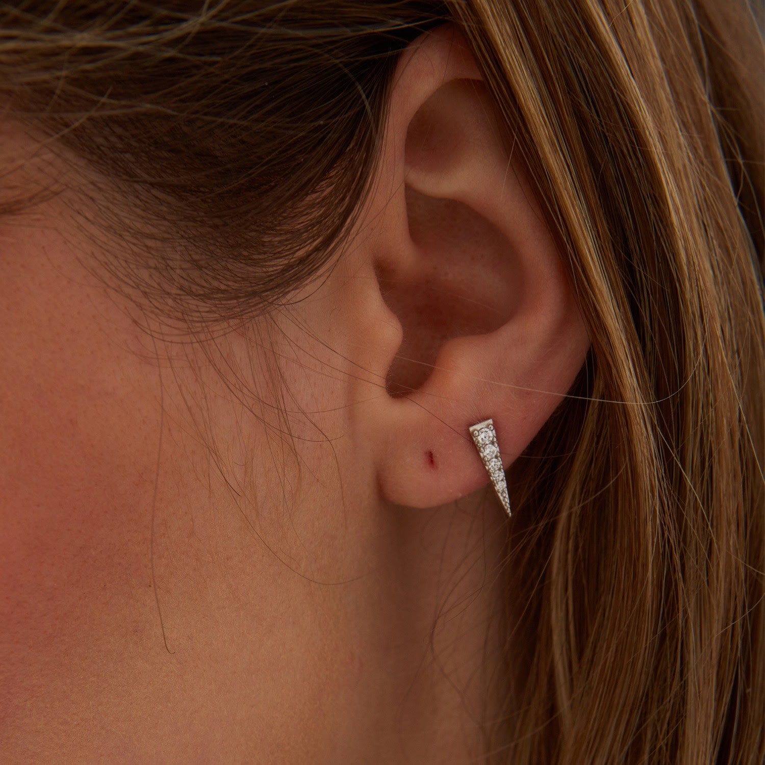 Long Pave Dagger Stud Earrings Sterling Silver - Silver