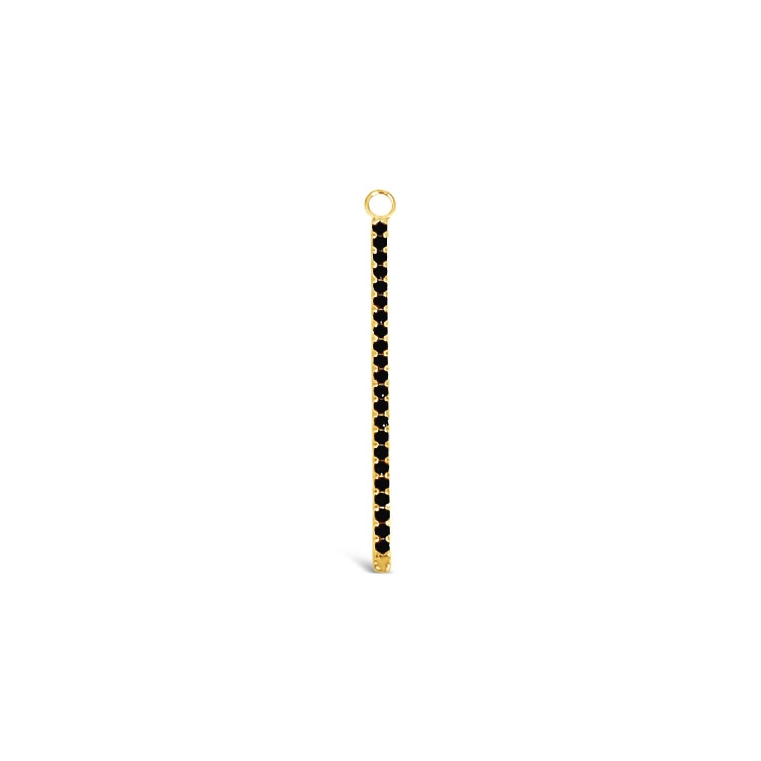 Long Single Earring Black Cz Charm Stick - Gold