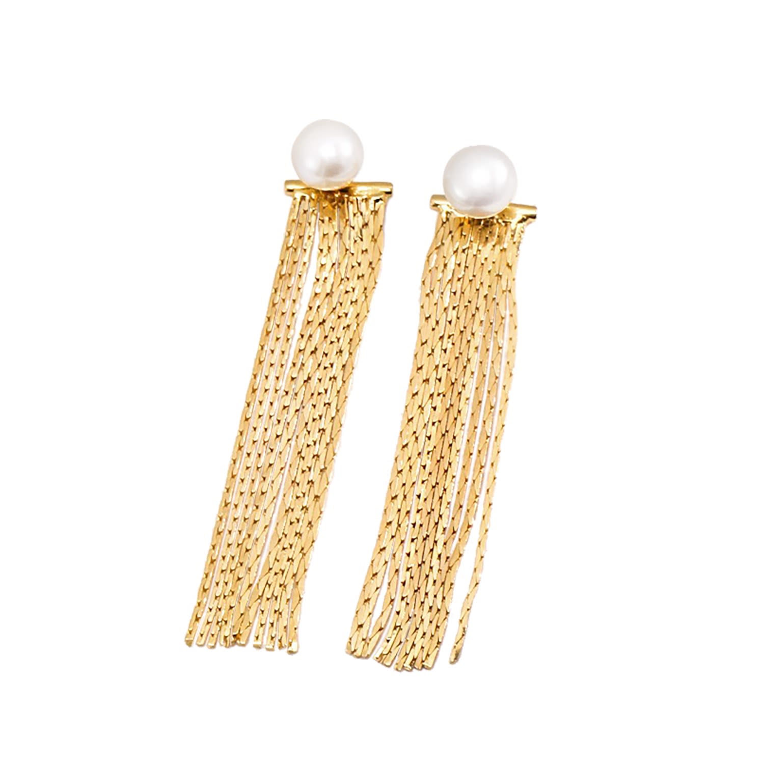 Long Tassel Gold Plated Sterling Silver With Pearl Earrings