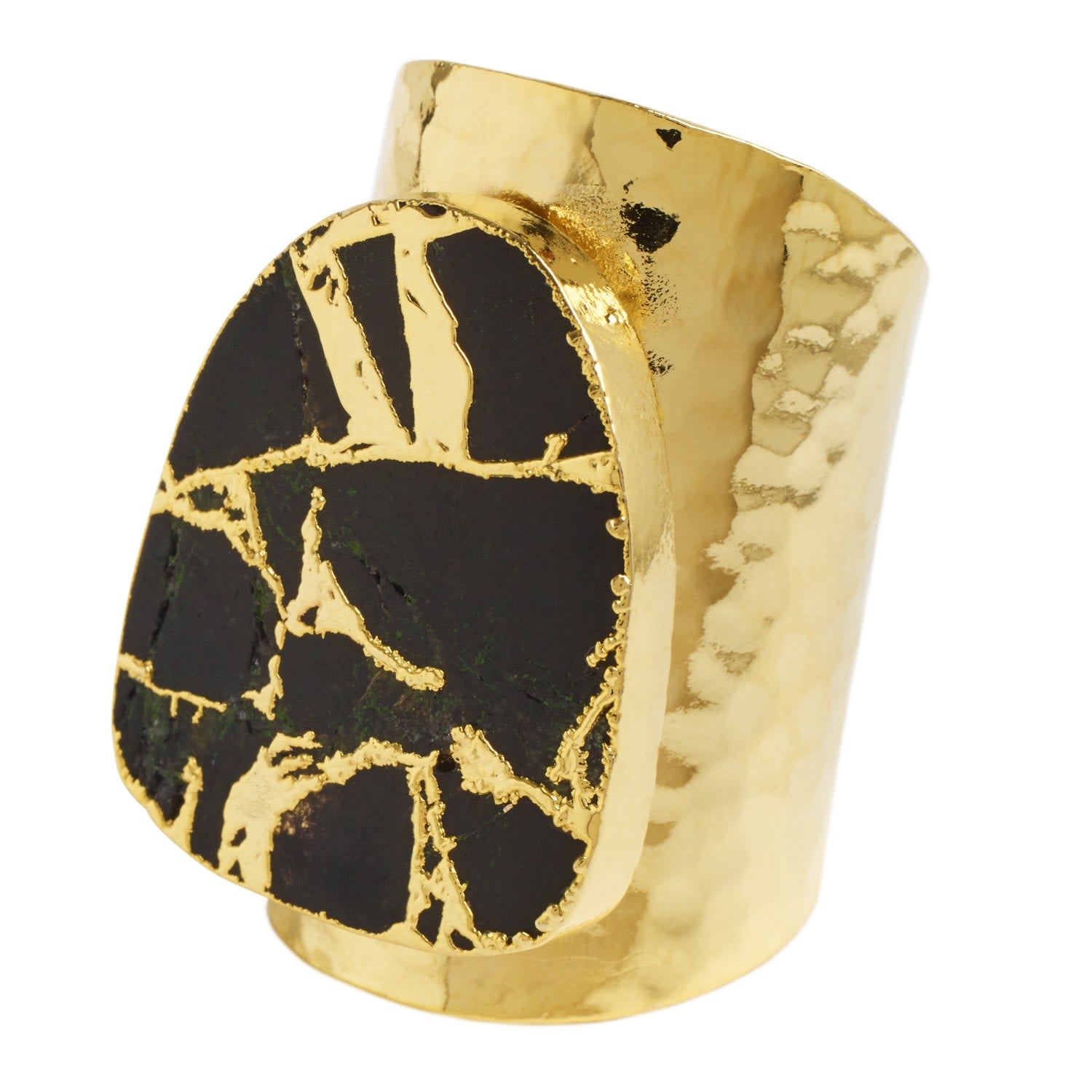 Longline Molten Black Stone Gold Cuff Statement Ring
