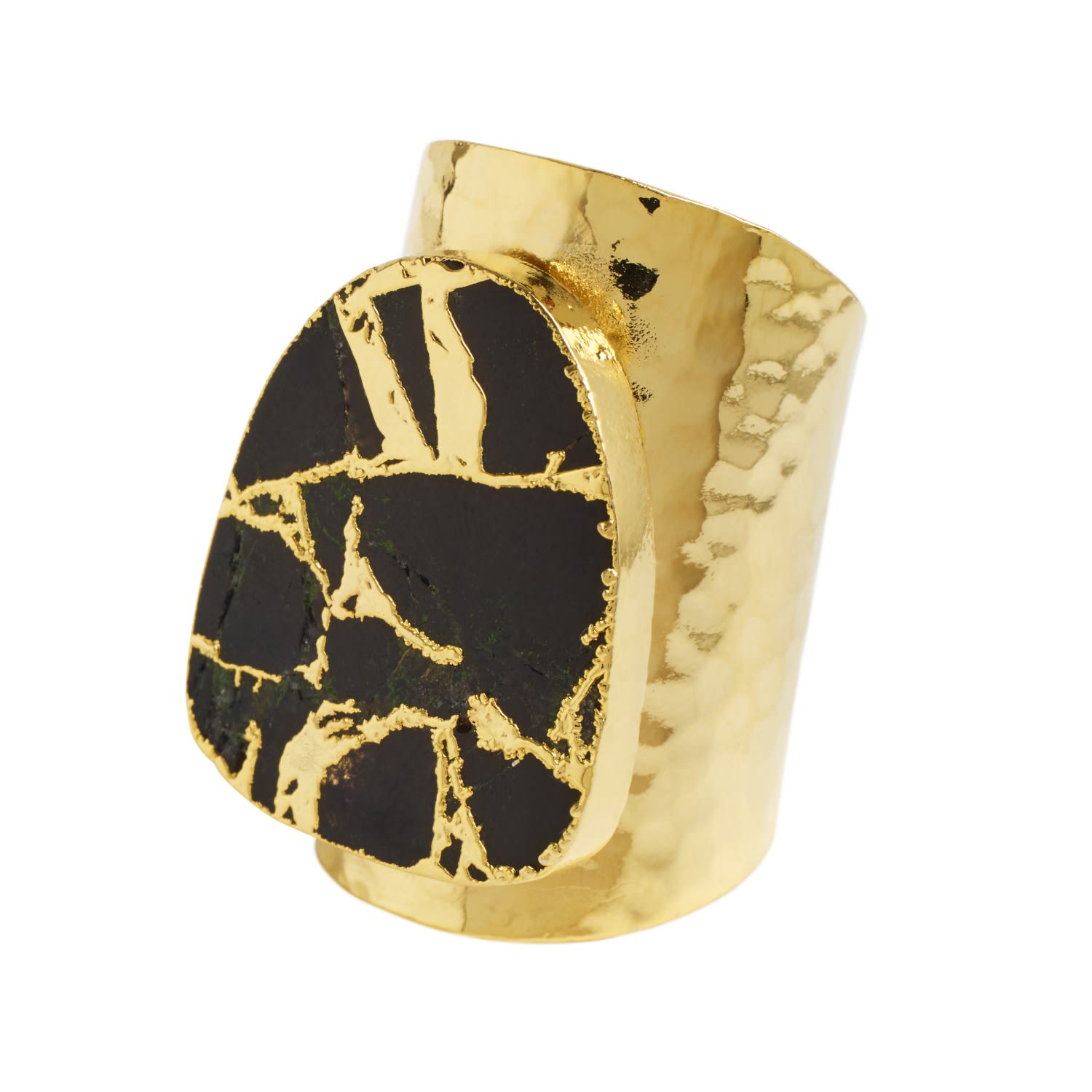 Longline Molten Black Stone Gold Cuff Statement Ring