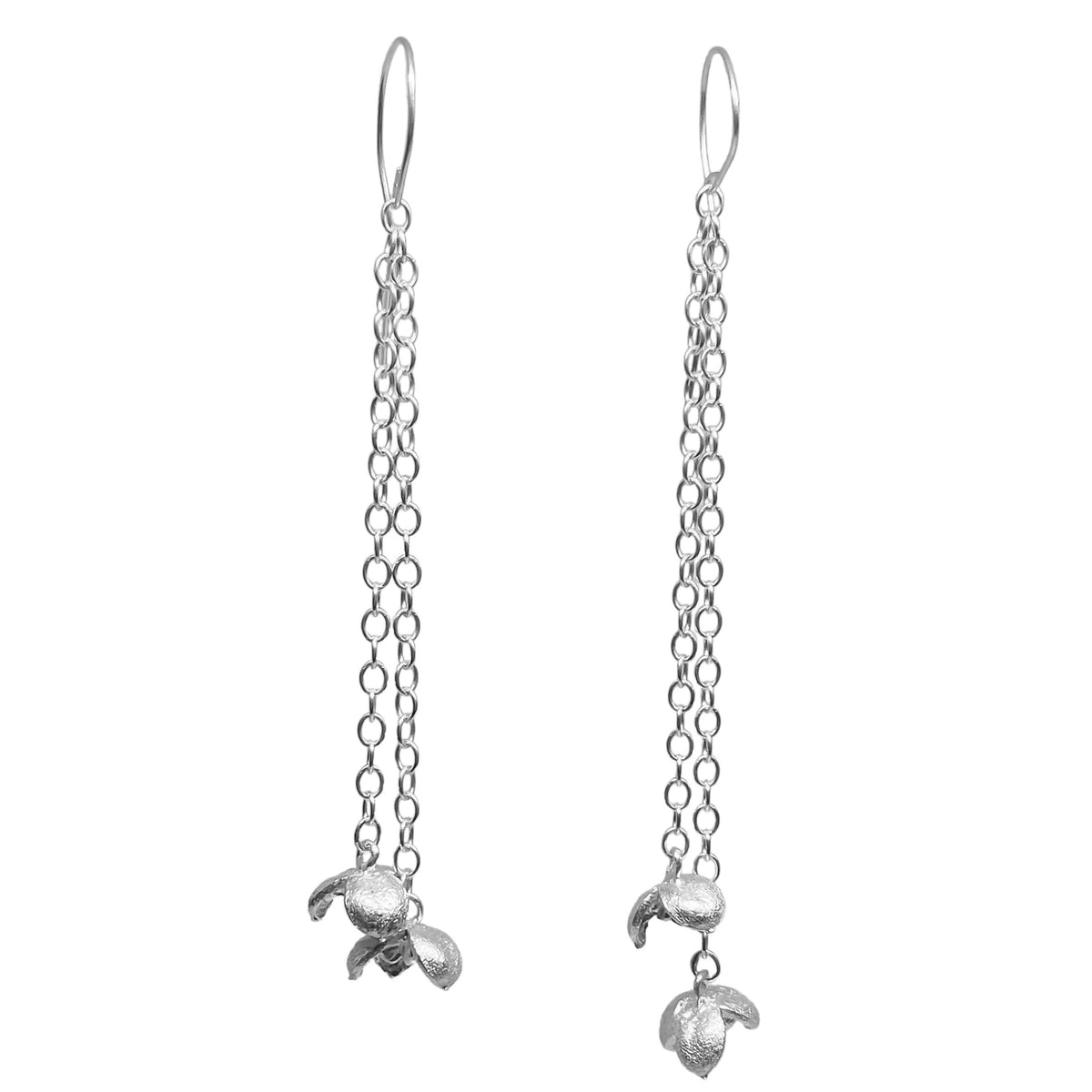 silver seed pod dangle earrings - ready to ship