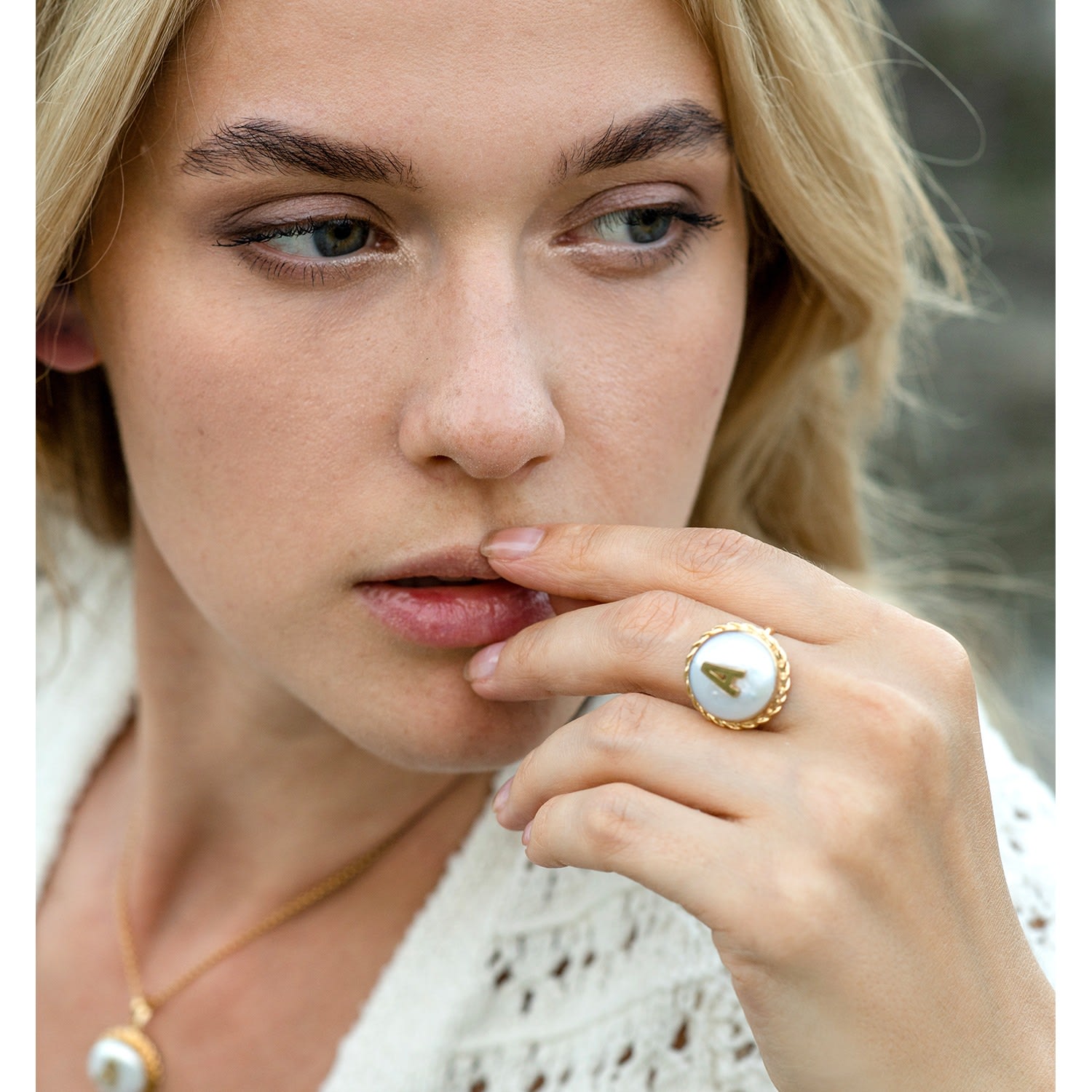 Moonglow Gold-Plated Initial D Pearl Ring