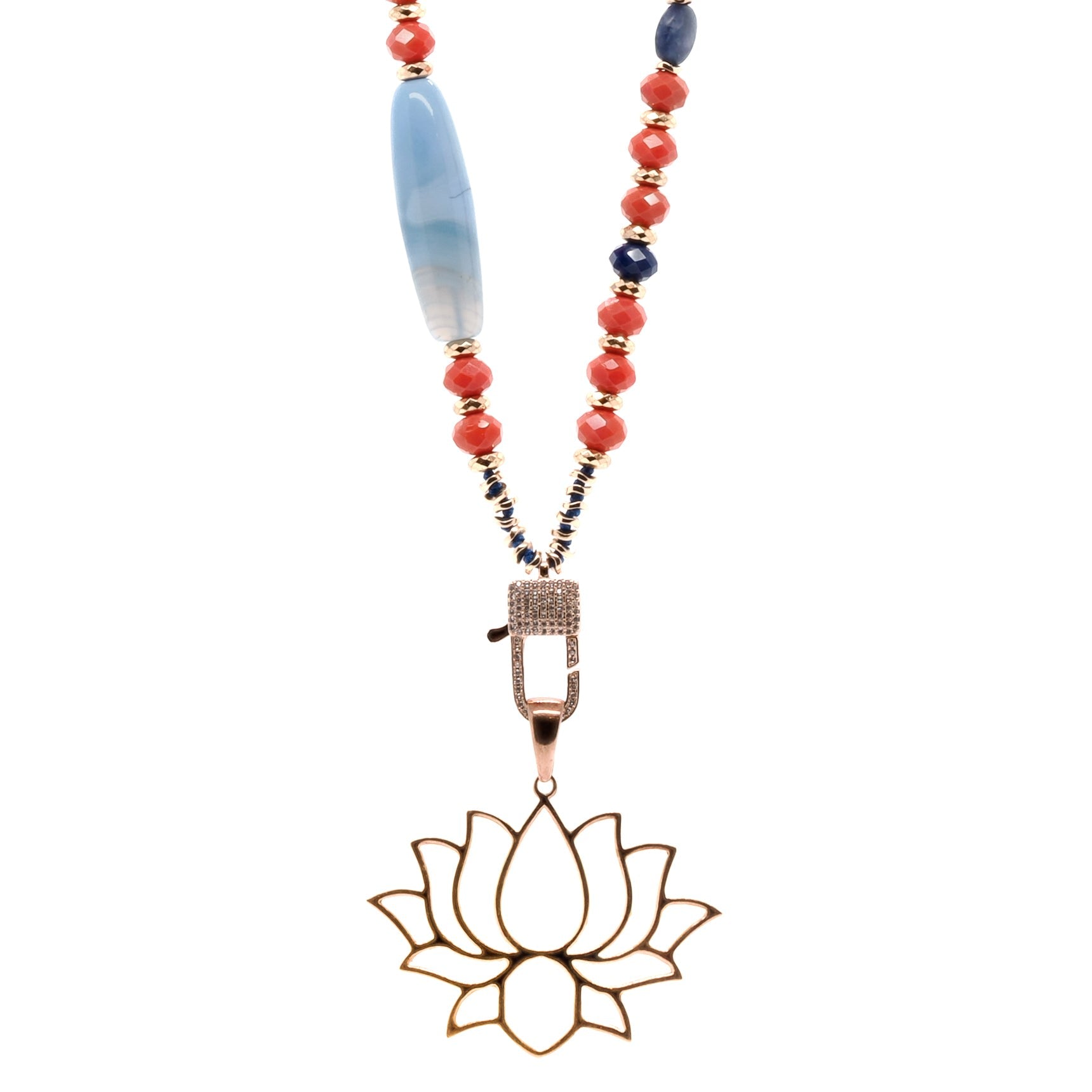 Lotus Flower Mandala Beaded Necklace - Blue