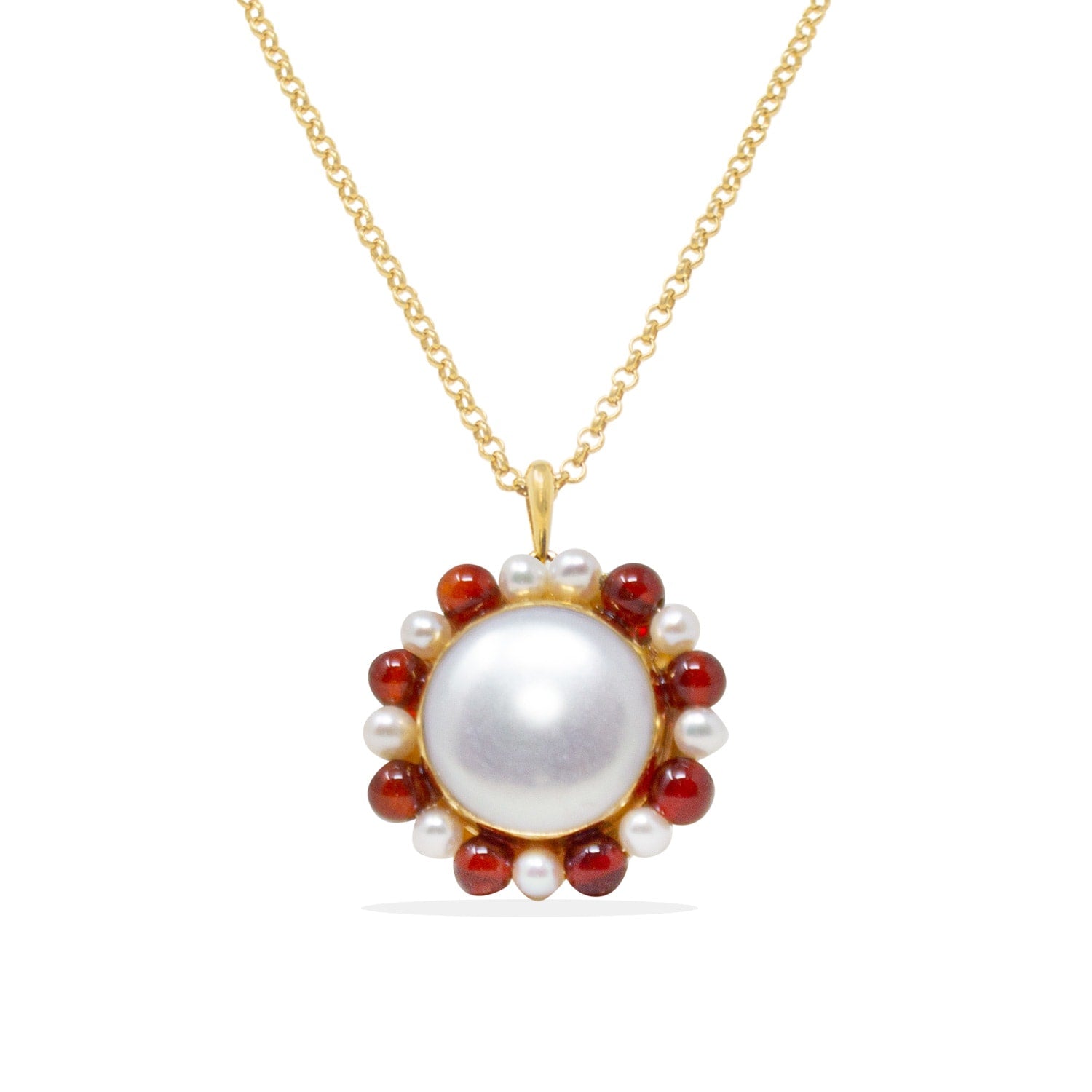 Lotus Gold-Plated Baroque Pearl And Carnelian Necklace