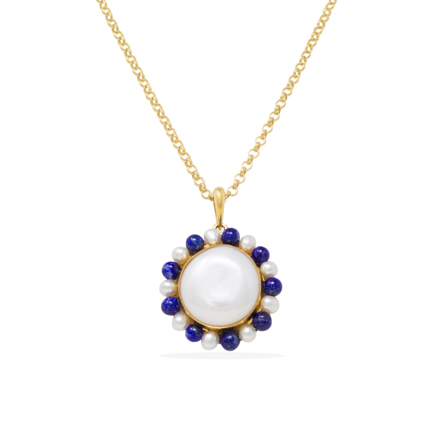 Lotus Gold-Plated Baroque Pearl And Lapis Necklace