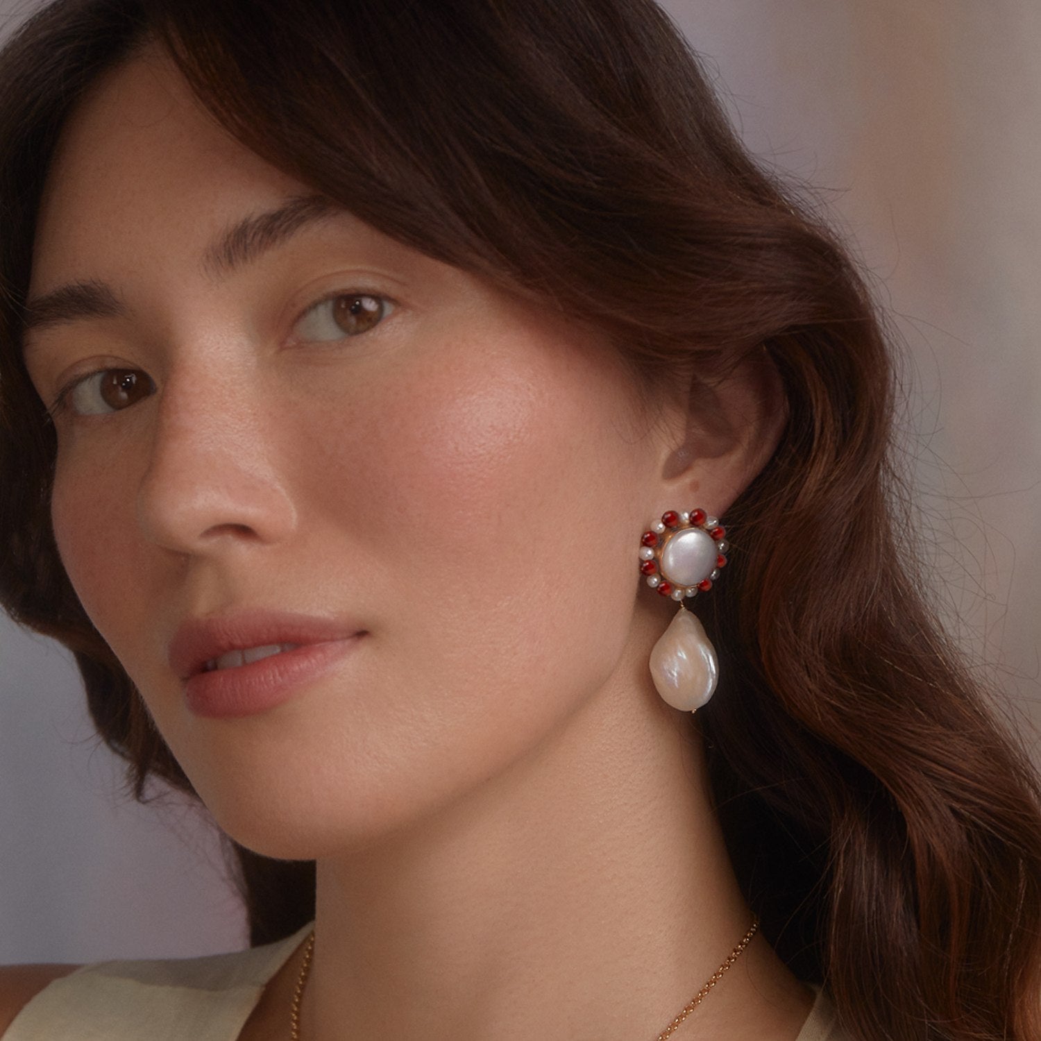 Lotus Gold-Plated Pearl And Carnelian Earrings