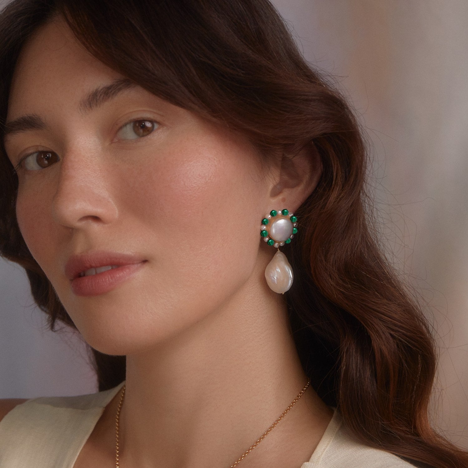 Lotus Gold-Plated Pearl And Malachite Earrings