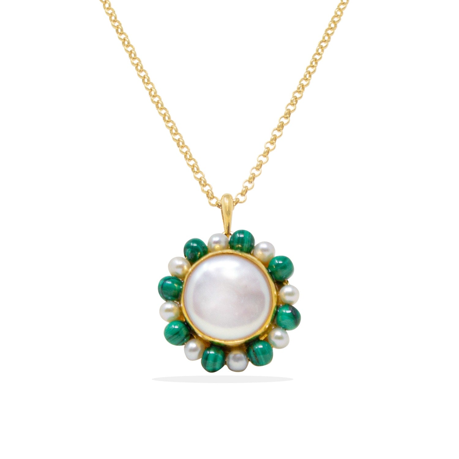 Lotus Gold-Plated Pearl And Malachite Necklace