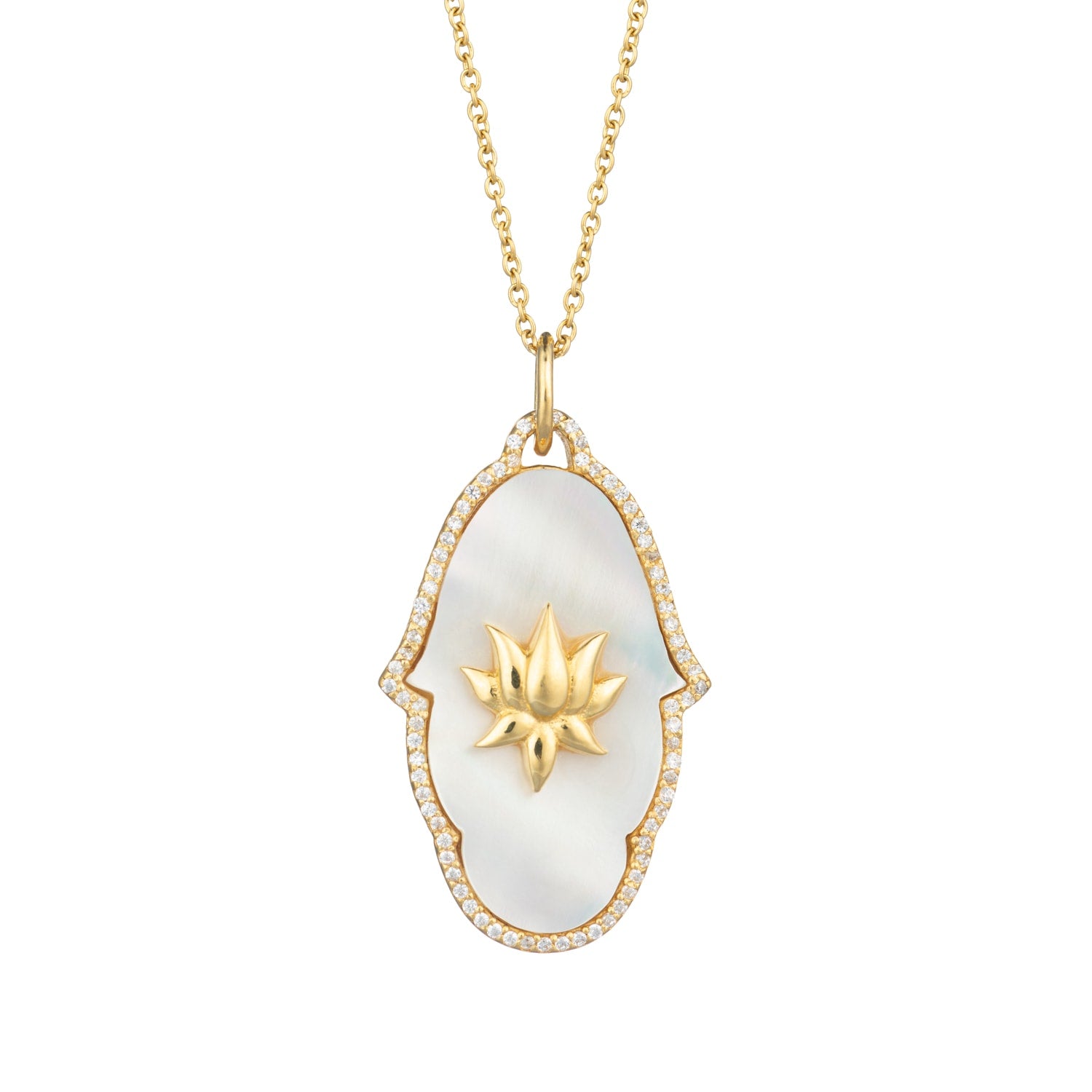 Lotus Hand Hamsa Mother Of Pearl Necklace