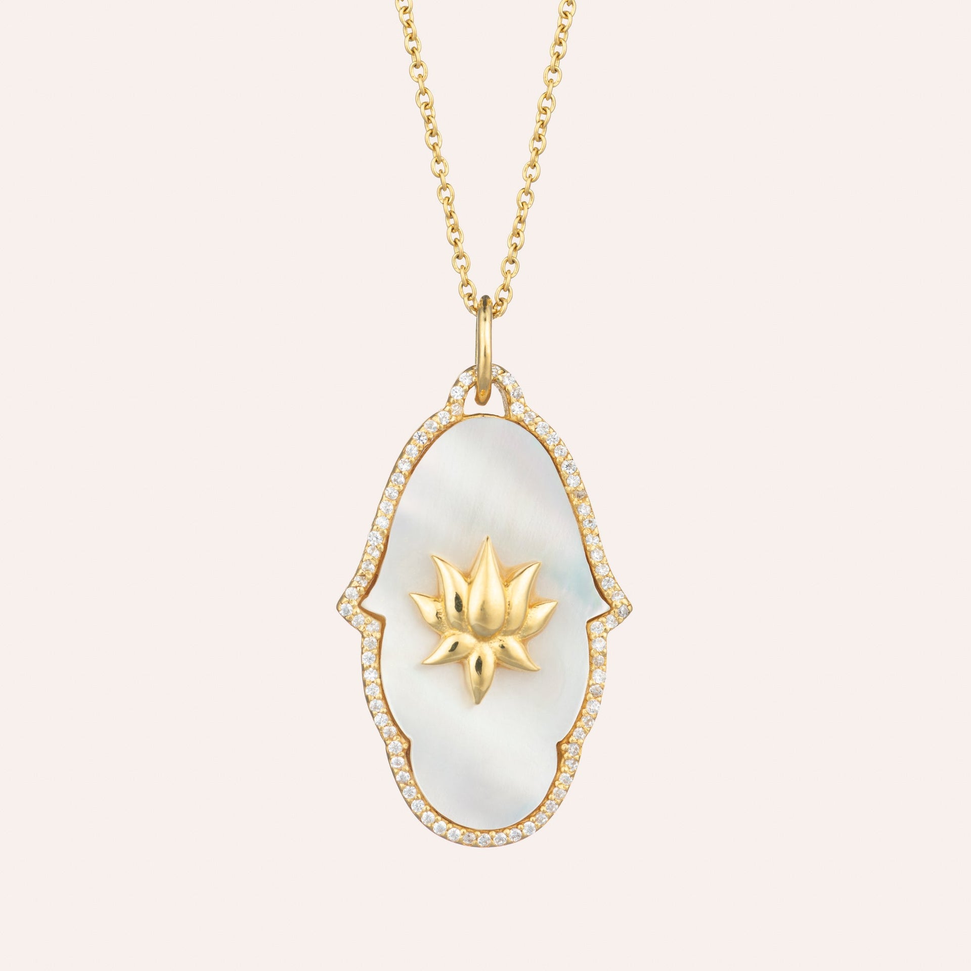 Lotus Hand Hamsa Mother Of Pearl Necklace