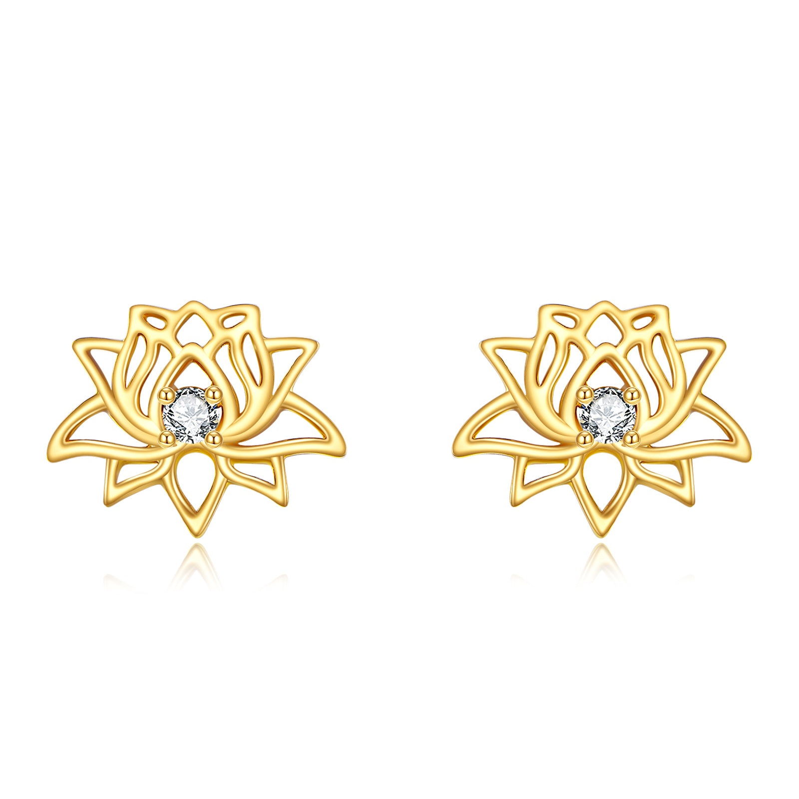 14K Gold Moissanite Lotus Stud Earrings
