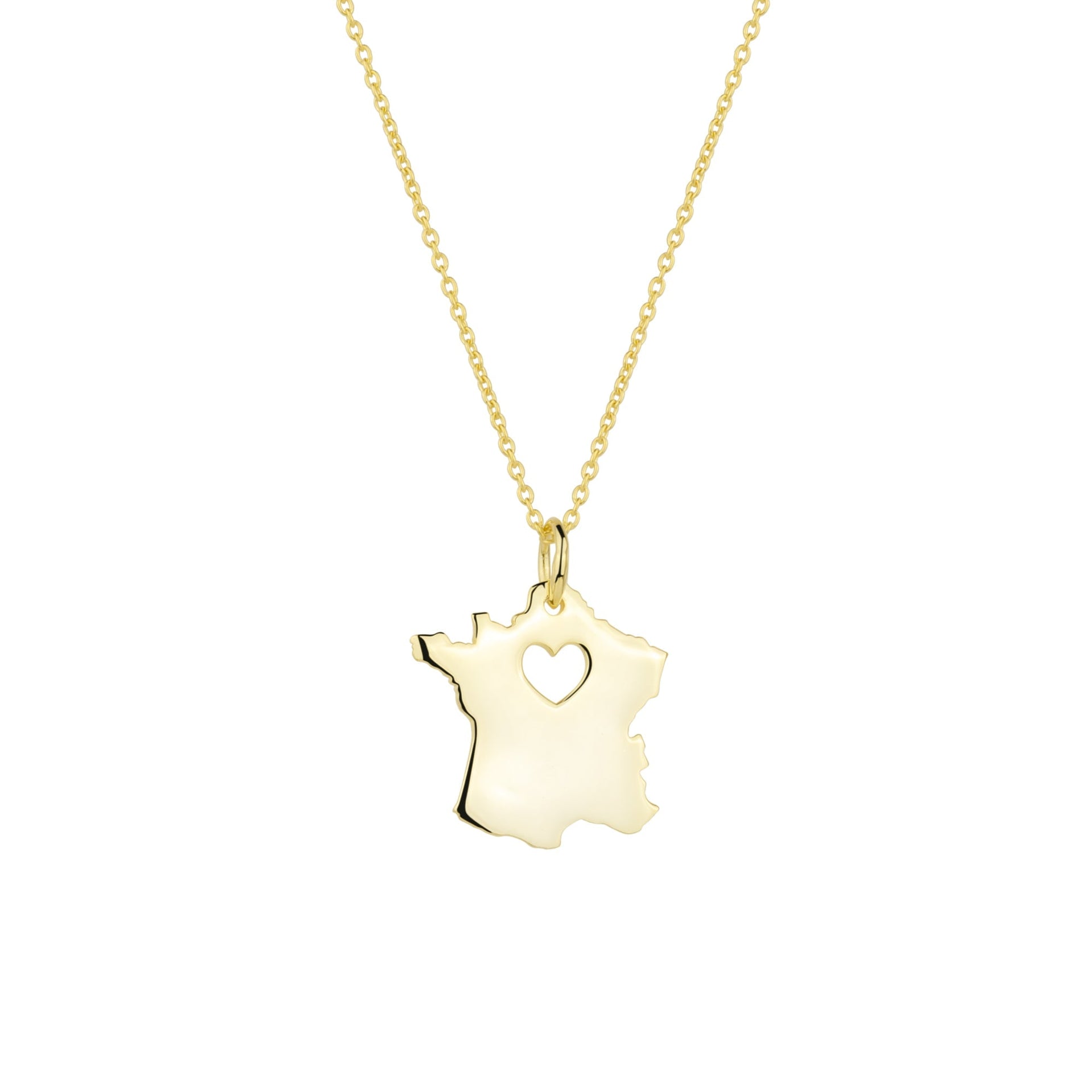 Love France Map Heart Necklace Sterling Silver - Gold