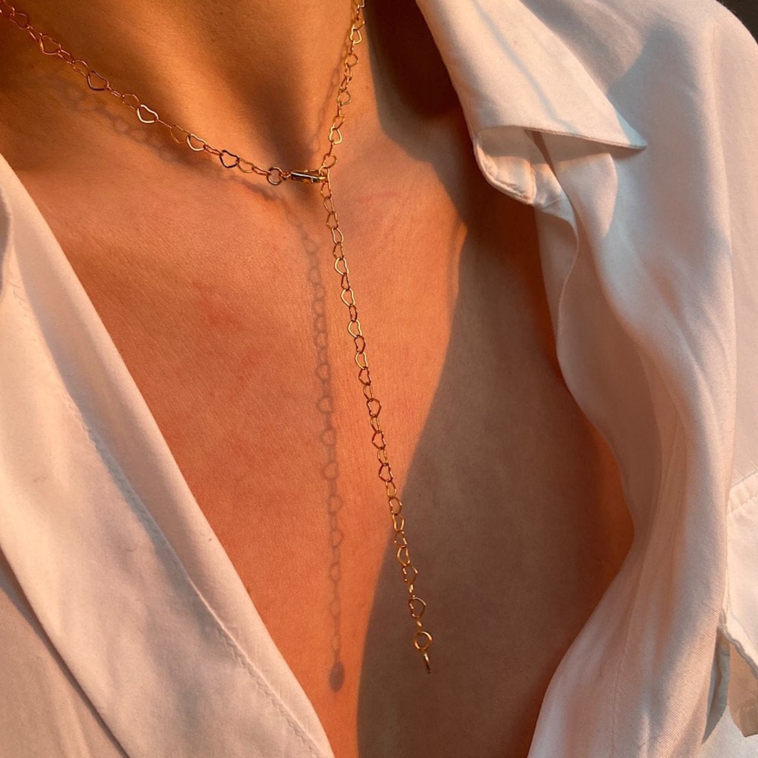 Love Heart Sterling Silver Chain Necklace - Gold