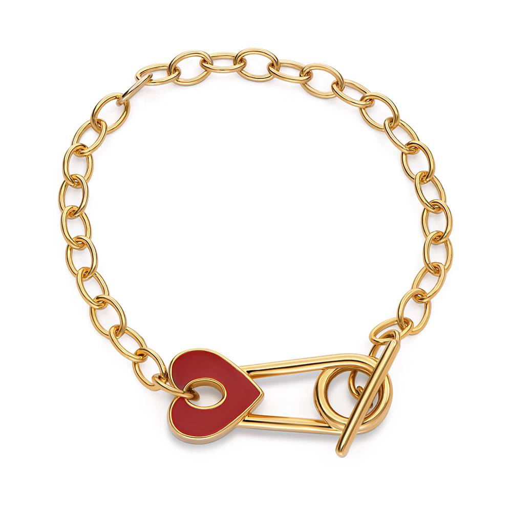 Love Locked Safety Pin Bracelet with Heart Charm in Gold Finish