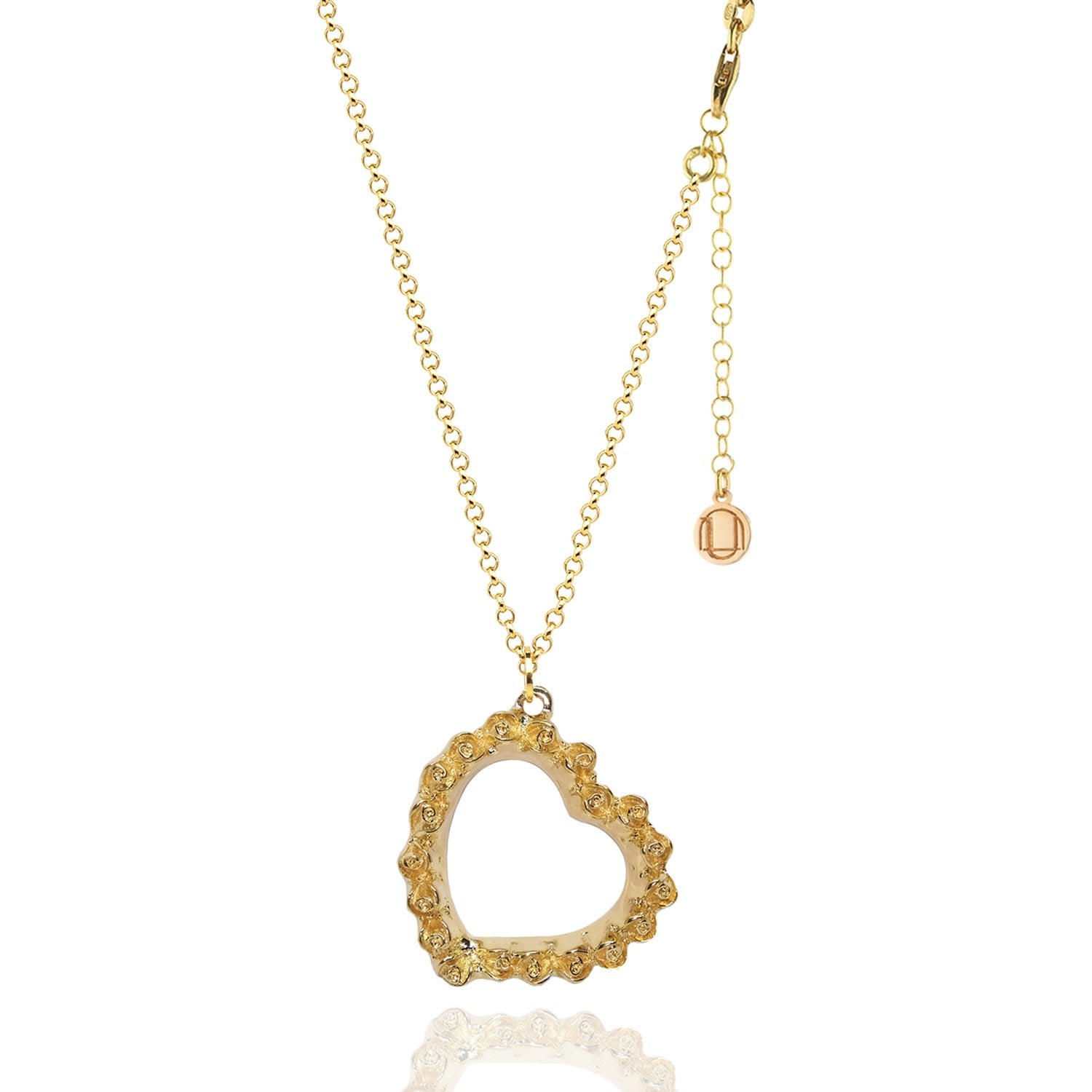 Love Necklace With Rose Heart In Sterling Silver Plated In Vermaill Gold