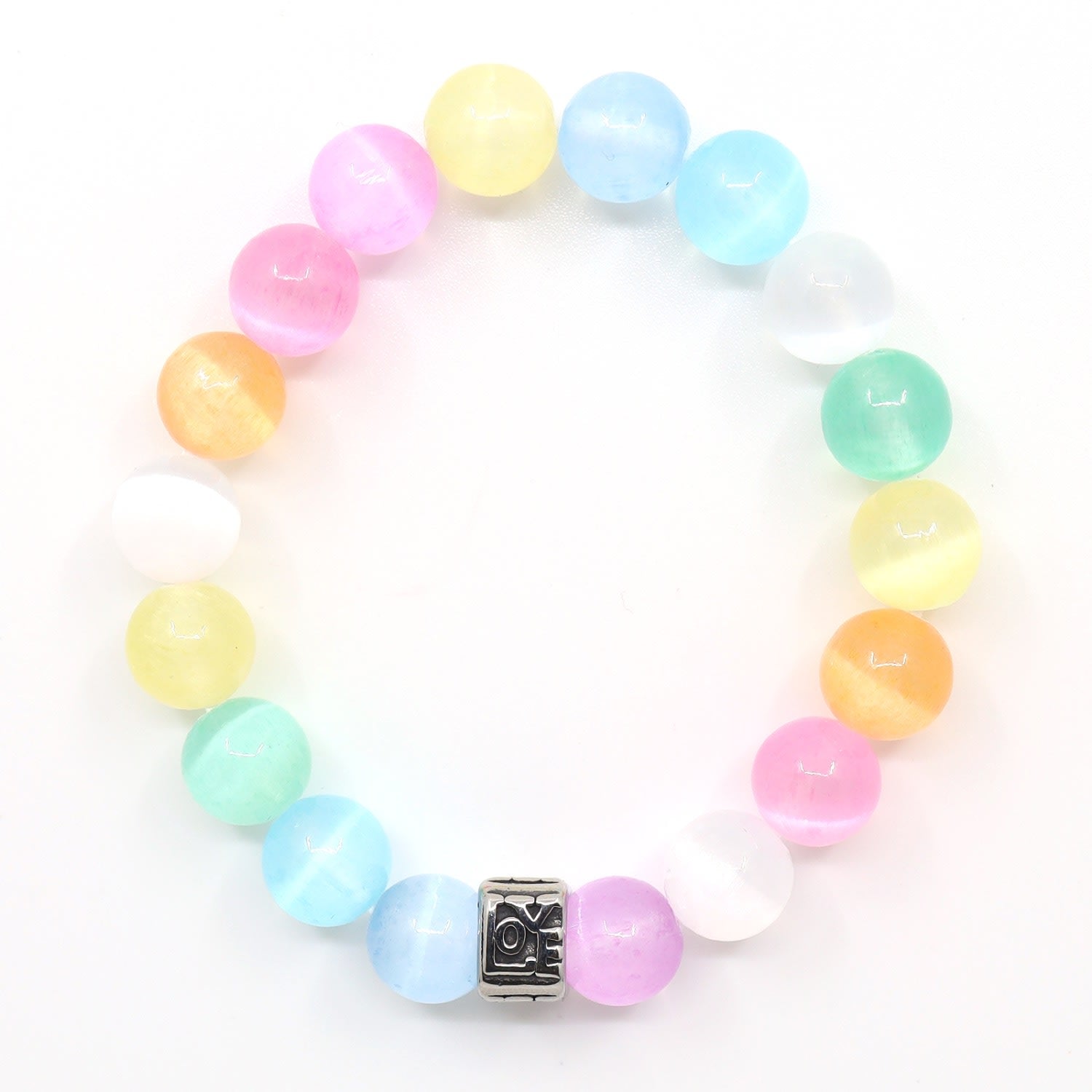 Love Rainbow Selenite Beaded Bracelet