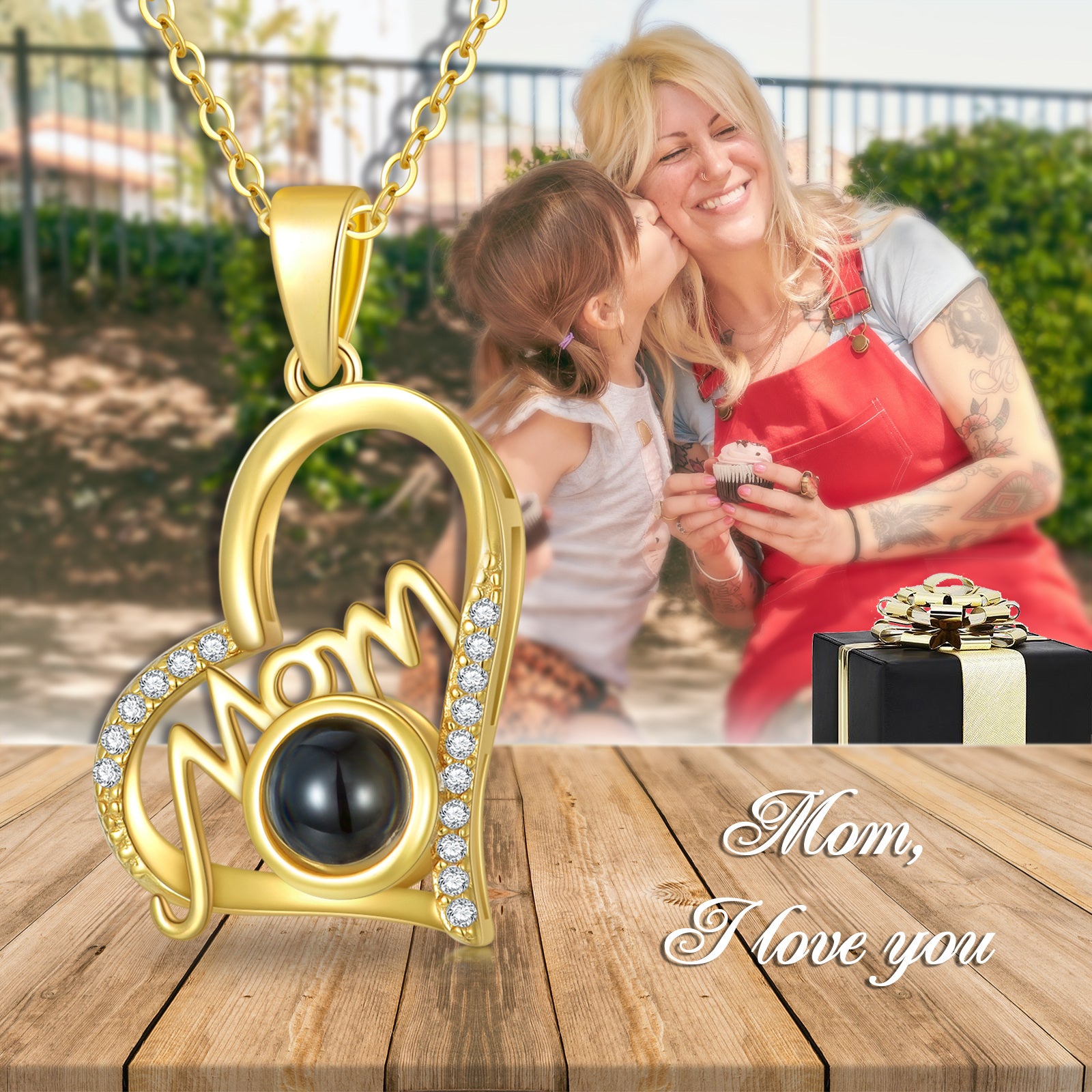 Sterling Silver with Yellow Gold Plated Cubic Zirconia Heart Pendant Necklace with Engraved Word