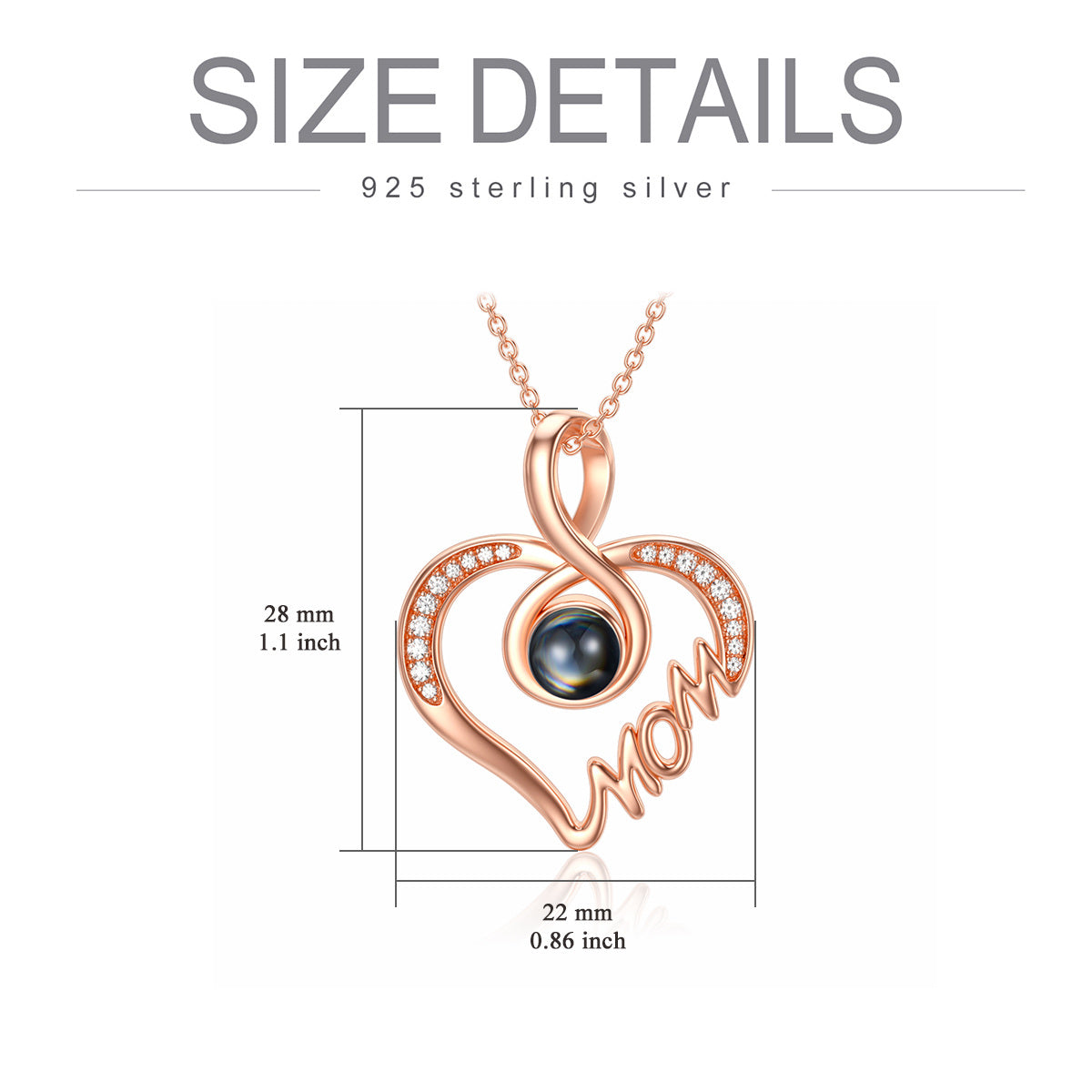 Sterling Silver with Rose Gold Plated I Love You Mom Languages Projection Heart Necklace