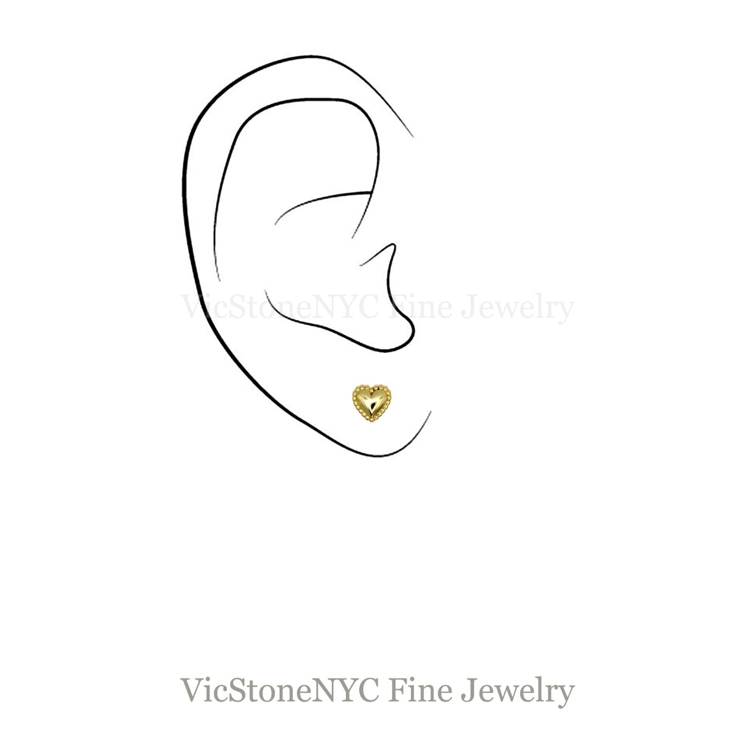 14K Lovely Heart Stud Yellow Solid Gold Earrings