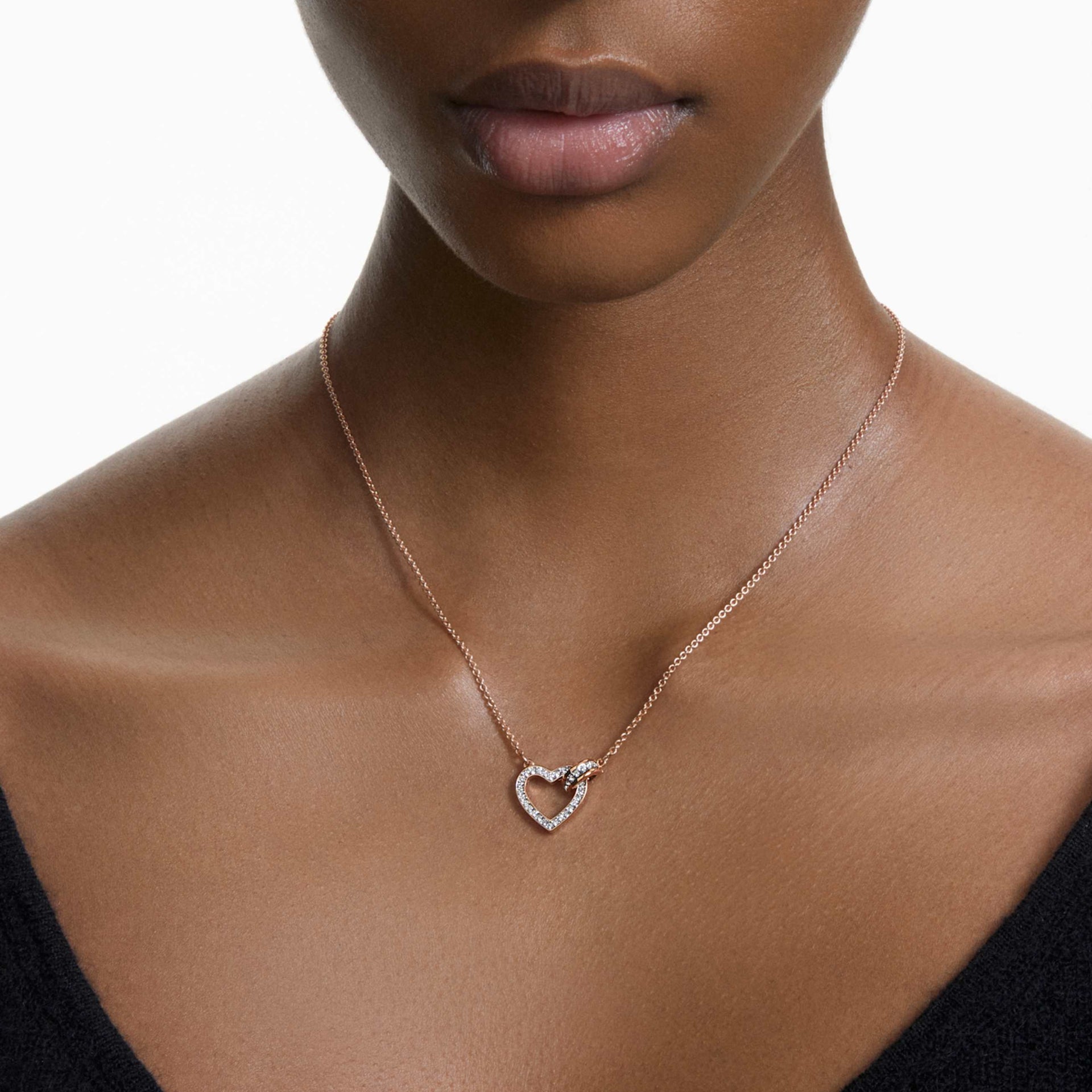 LOVELY NECKLACE HEART WHITE ROSE GOLD TONE PLATED