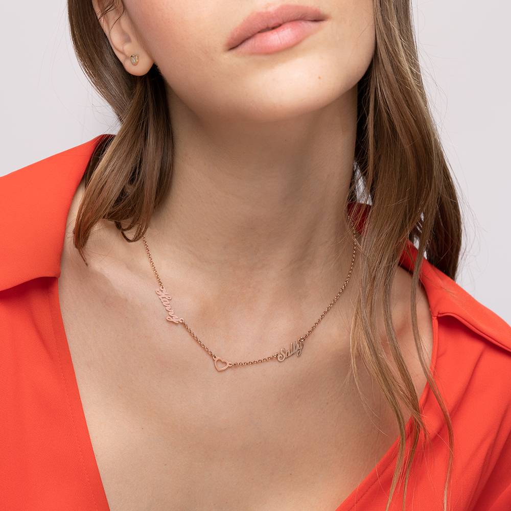 Heritage Heart Multi Name Necklace in 18K Rose Gold Plating