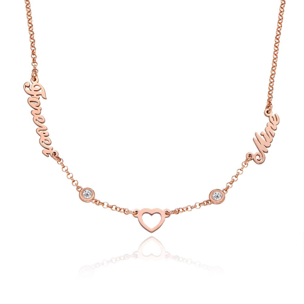 Lovers Heart Name Necklace with 0.20CT Diamonds in 18K Rose Gold Plating